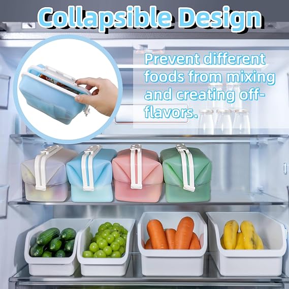 Reusable Silicone Food Storage Bags, Microwave Oven Safe Food Storage Container, Foldable Freezer Bags, Silicone Bag for Fruit, Vegetable, Snack, Sandwich, Soup, Leftovers (blue)