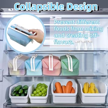 Reusable Silicone Food Storage Bags, Microwave Oven Safe Food Storage Container, Foldable Freezer Bags, Silicone Bag for Fruit, Vegetable, Snack, Sandwich, Soup, Leftovers (blue)