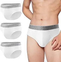 BATTEWA Roupa íntima masculina para incontinência, absorvente frontal, à prova de vazamento, para adultos, controle de vazamento de urina, 100 ml, pacote com 3 (médio, branco)