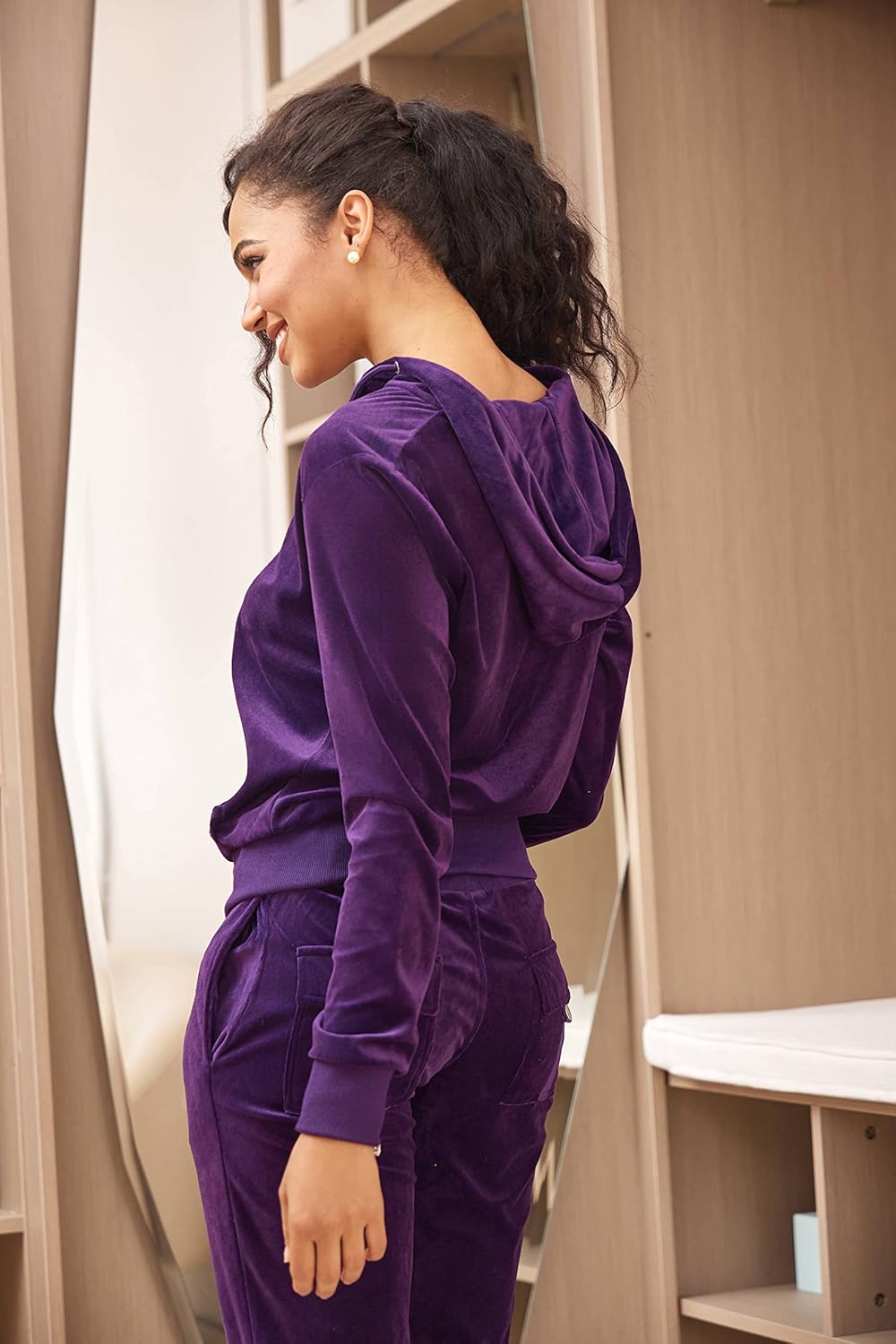 LeeHanTon Velour Tracksuit Womens Sweatsuit Set - Athletic Zip Up Hoodies and Sweatpants Outfits with Stripes - Image 4