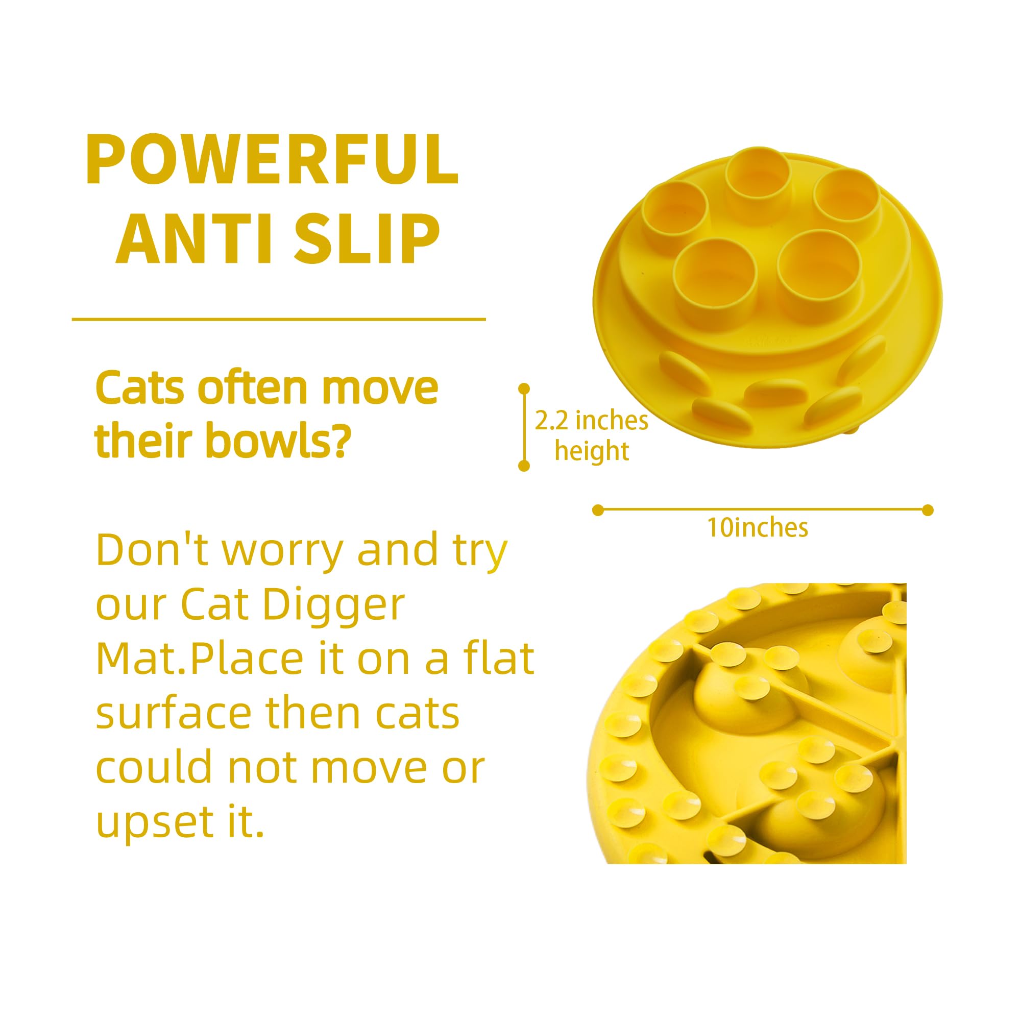 Puzzle Feeder Mat For Cats - Slow Eating Mat, Interactive Cat Toy & Treat Dispenser (Yellow)