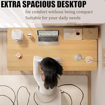Modern Computer Desk Simple Style Study Table for Home Office, Wooden Writing Desks PC Table for Bedroom (Natural, 140x60cm)