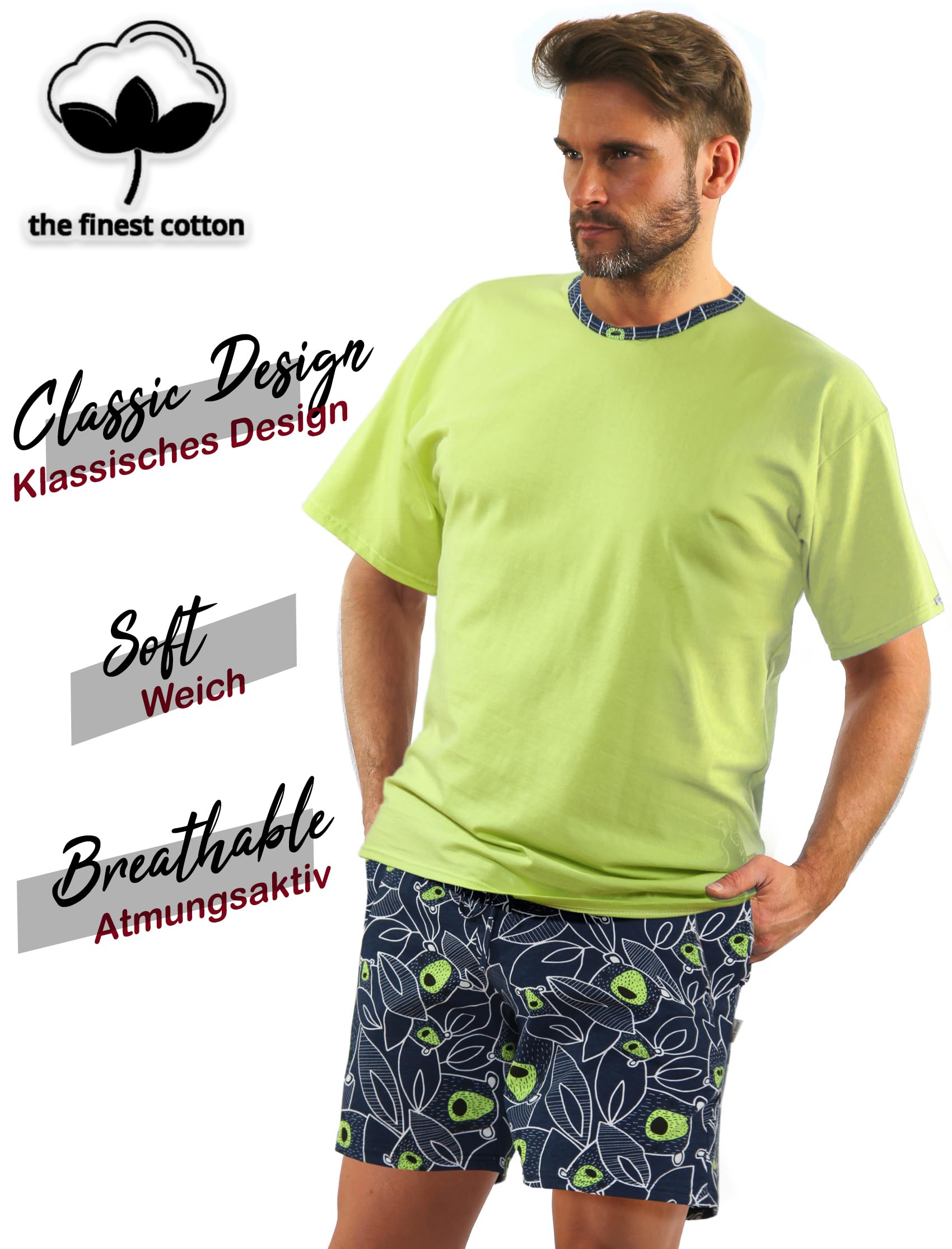 sesto senso Pigiama Uomo Corto Cotone Biancheria da Notte Pigiami Due Lingerie Maniche Corte Pantaloni Corti