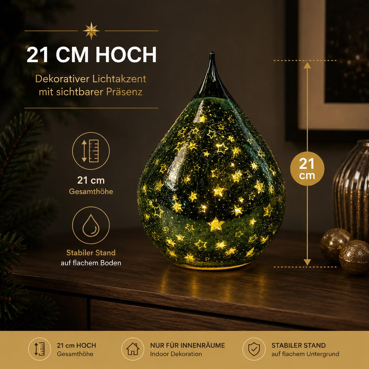 formano Dekoracyjne krople LED 21 cm jodła zielona ze szkła z timerem 6 h