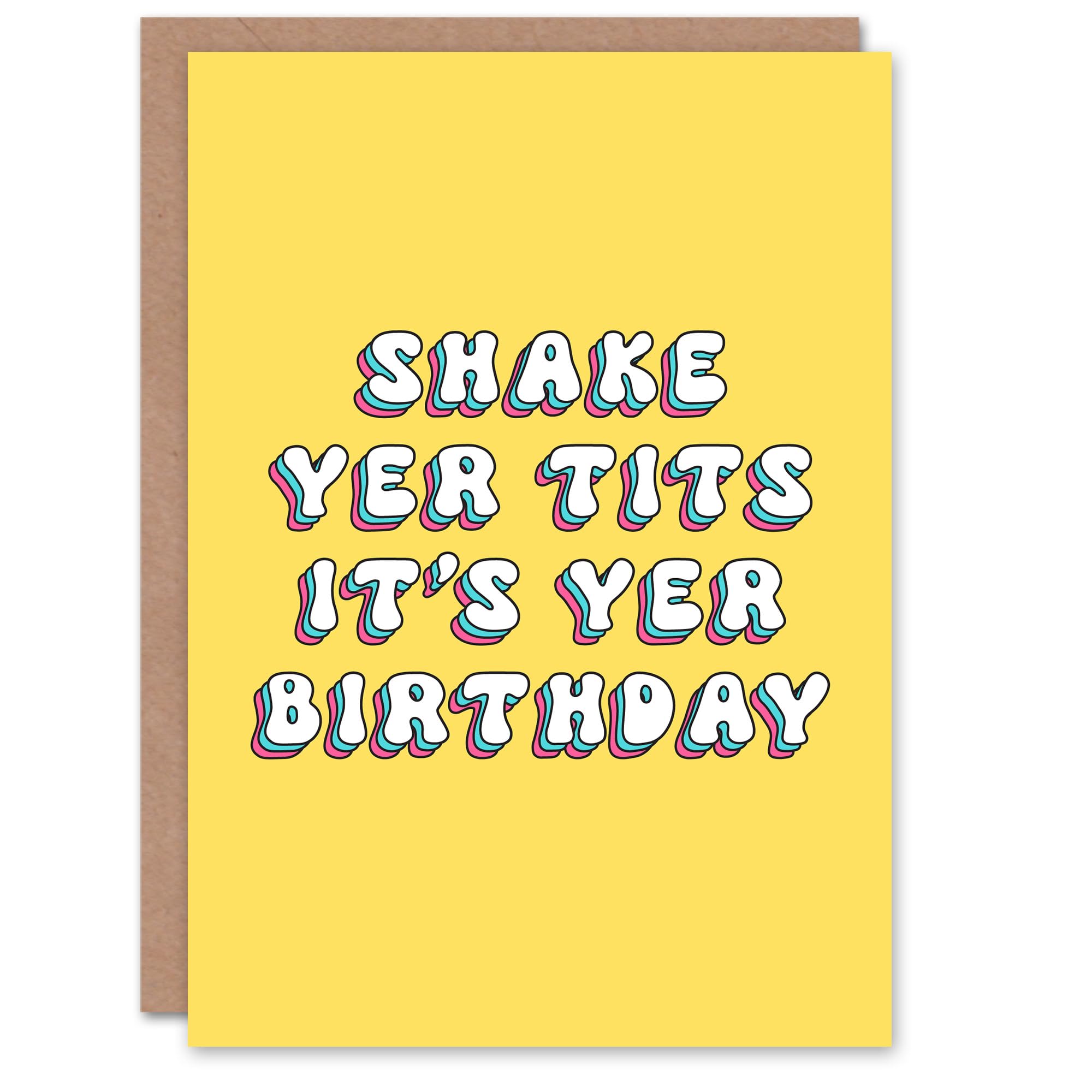 Artery8 Greeting Card Shake Yer T*ts Silly Fun Retro Yellow For Her Woman Birthday Card