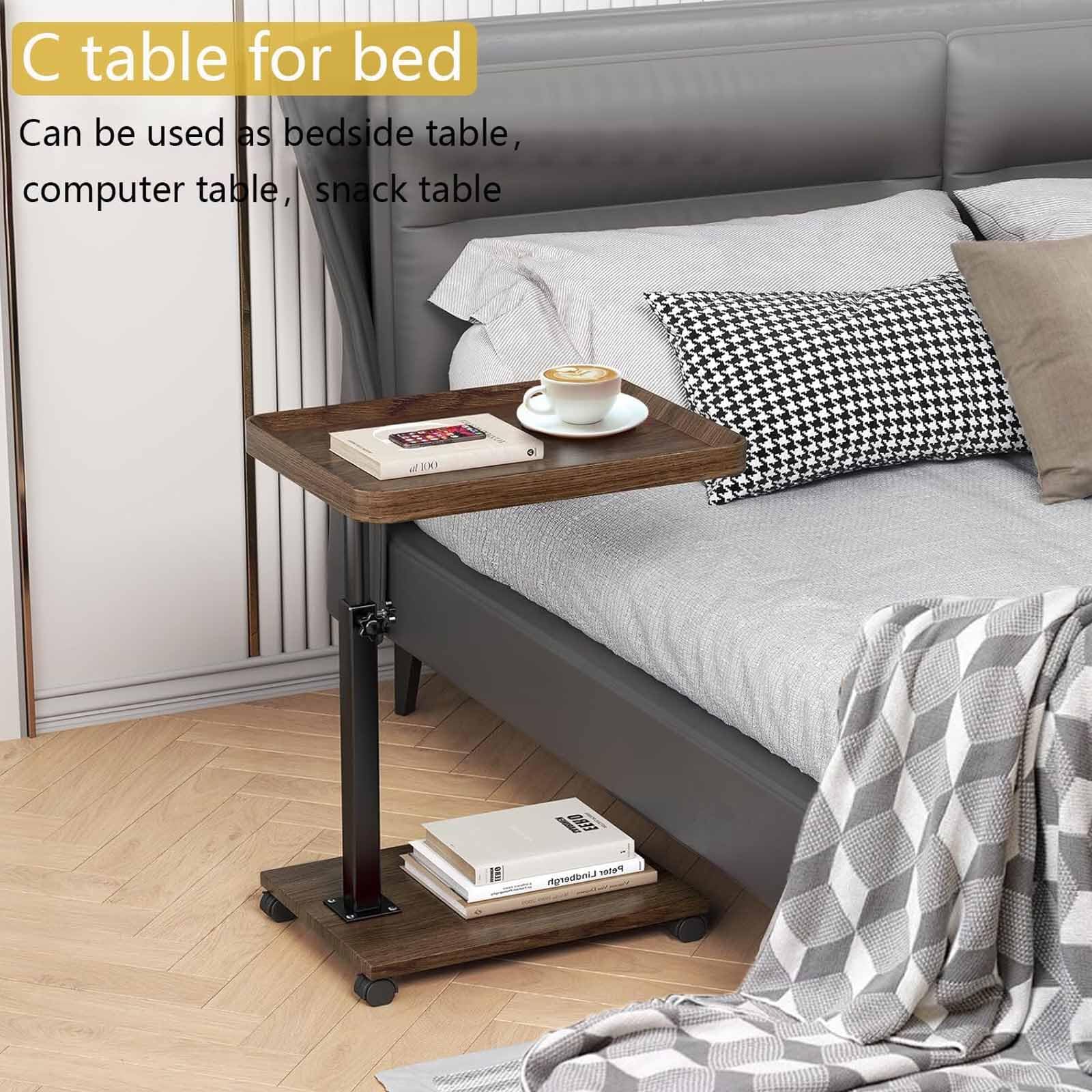 Mesa Auxiliar C Ajustable en Altura, Bandeja giratoria de 360° para TV, Ideal para Espacios pequeños, mesas auxiliares Que se Deslizan Debajo del sofá, Laterales con Ruedas, Perfec