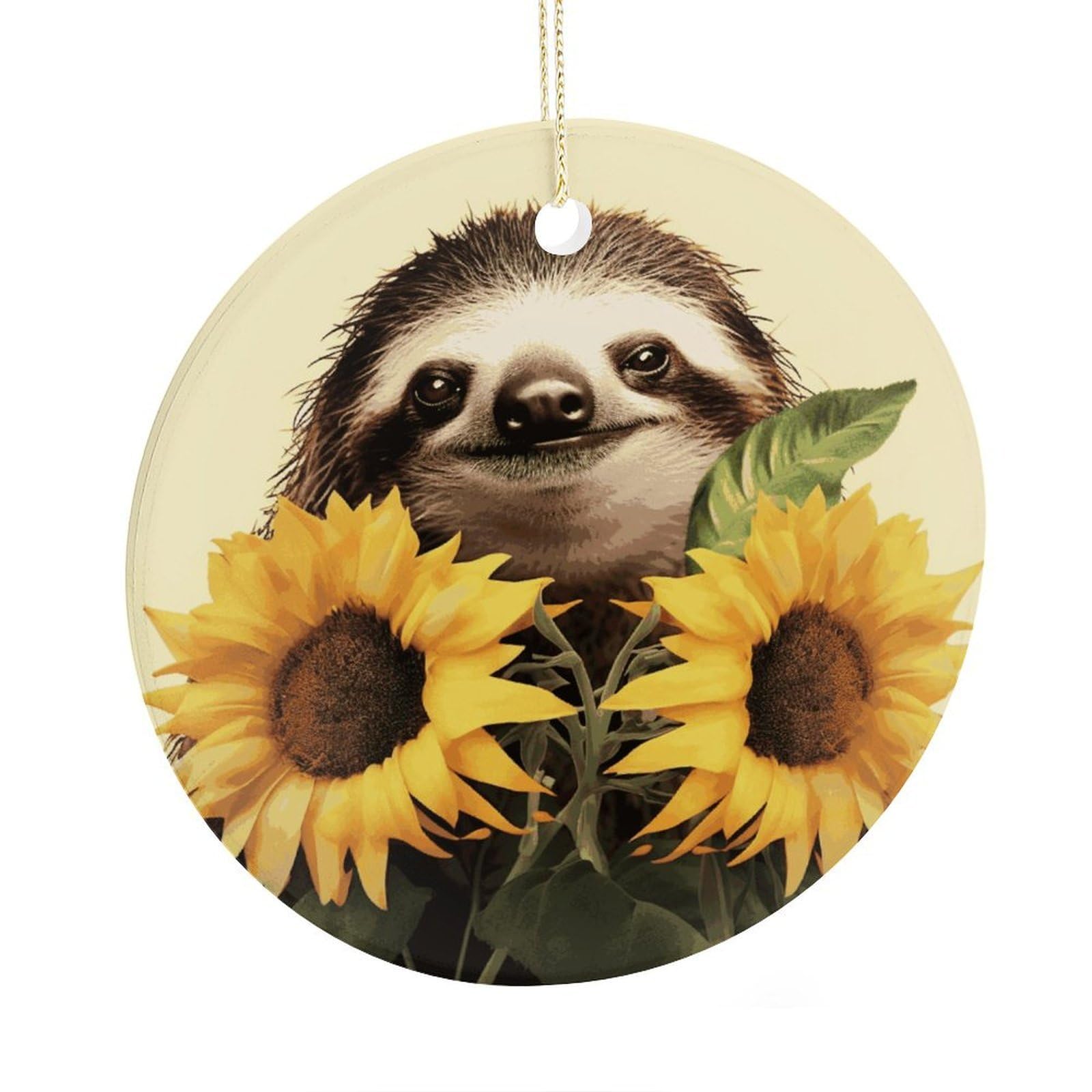 Adfgyerh Style Sloth Sunflower Ceramic Circular Pendant,2.9 Inch，Hanging Ornament，Gift Exchange Idea Round Ceramic Ornament,For Mom And Daughter，For Home Indoor Outdoor Decor.