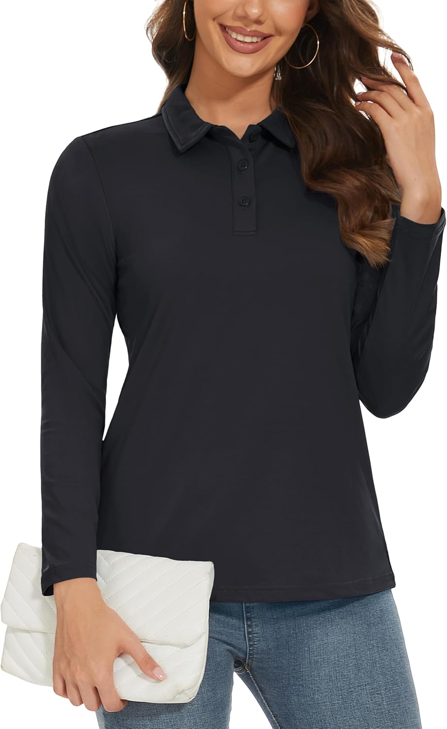 MAGCOMSEN Women's Long Sleeve Polo Shirts UPF 50+ Golf Tops Moisture Wicking Collared Shirt Tennis 3-Button - Image 4