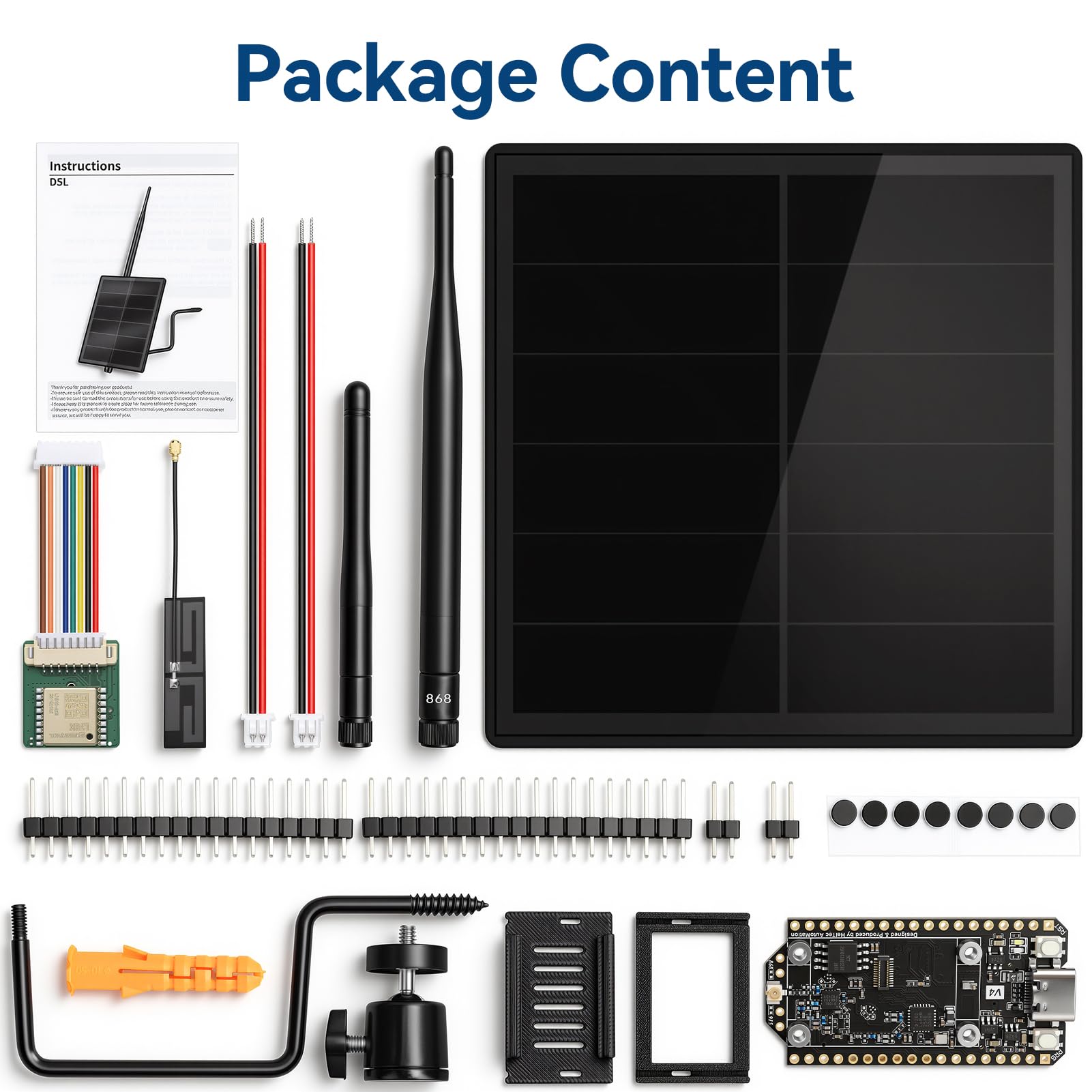 Solar-Kit für ESP32 LoRa V4 Entwicklungsboard mit 868-MHz-LoRa-Antenne, 2,4-GHz-WLAN-Antenne und L76K-GNSS-Modul, wasserdichtes 5-W-Solargehäuse für Outdoor Meshtastic