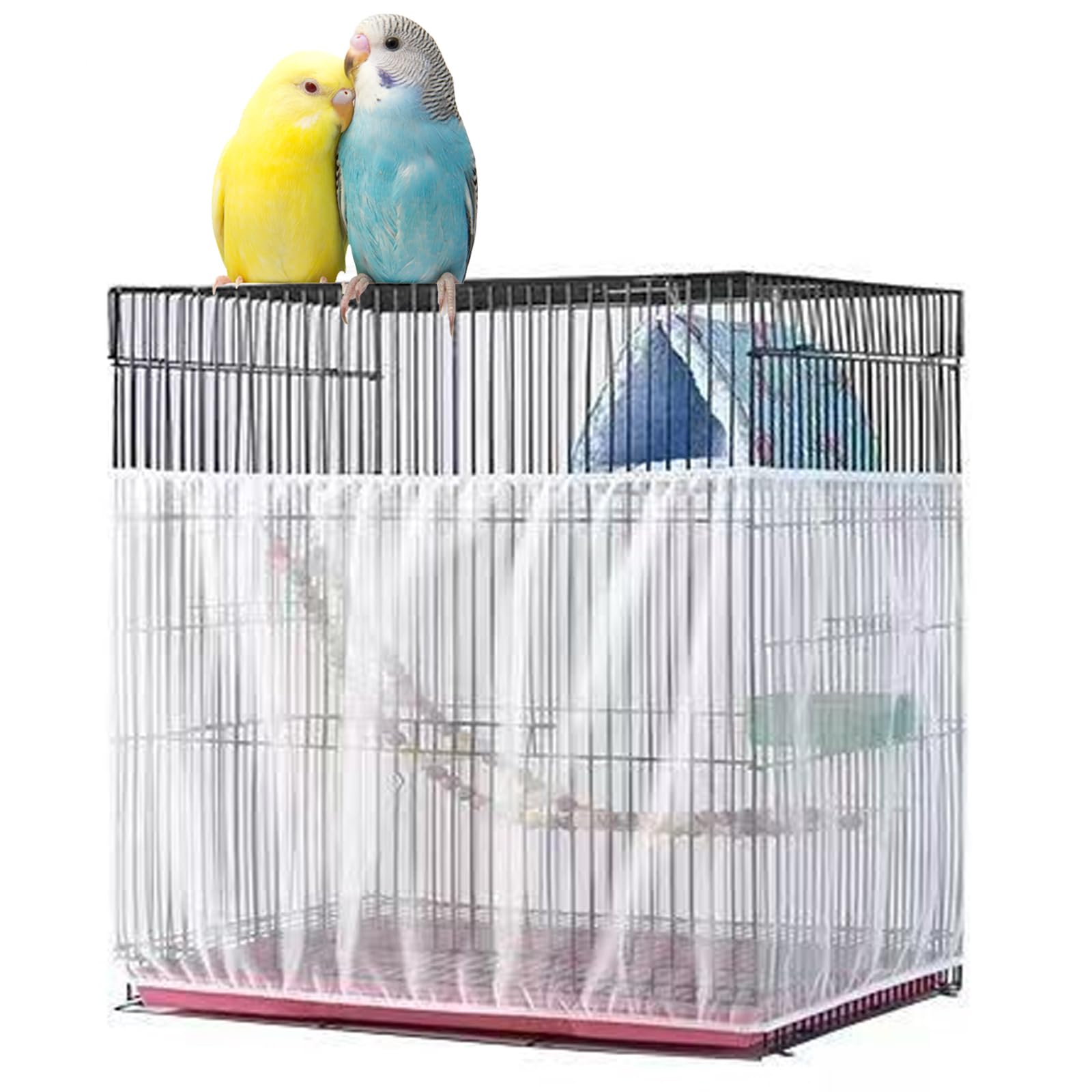 Bird Cage Cover, Parakeet Cage Acessories Adjustable Seed Catcher Birdcage Seed Catcher Birds Cage Netting Bird Cage Mesh Cover for Bird Cages