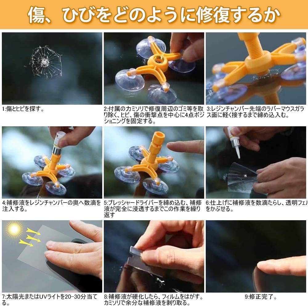 Amazon | GLISTON フロントガラスリペアキット 車 飛び石キズ補修 日本