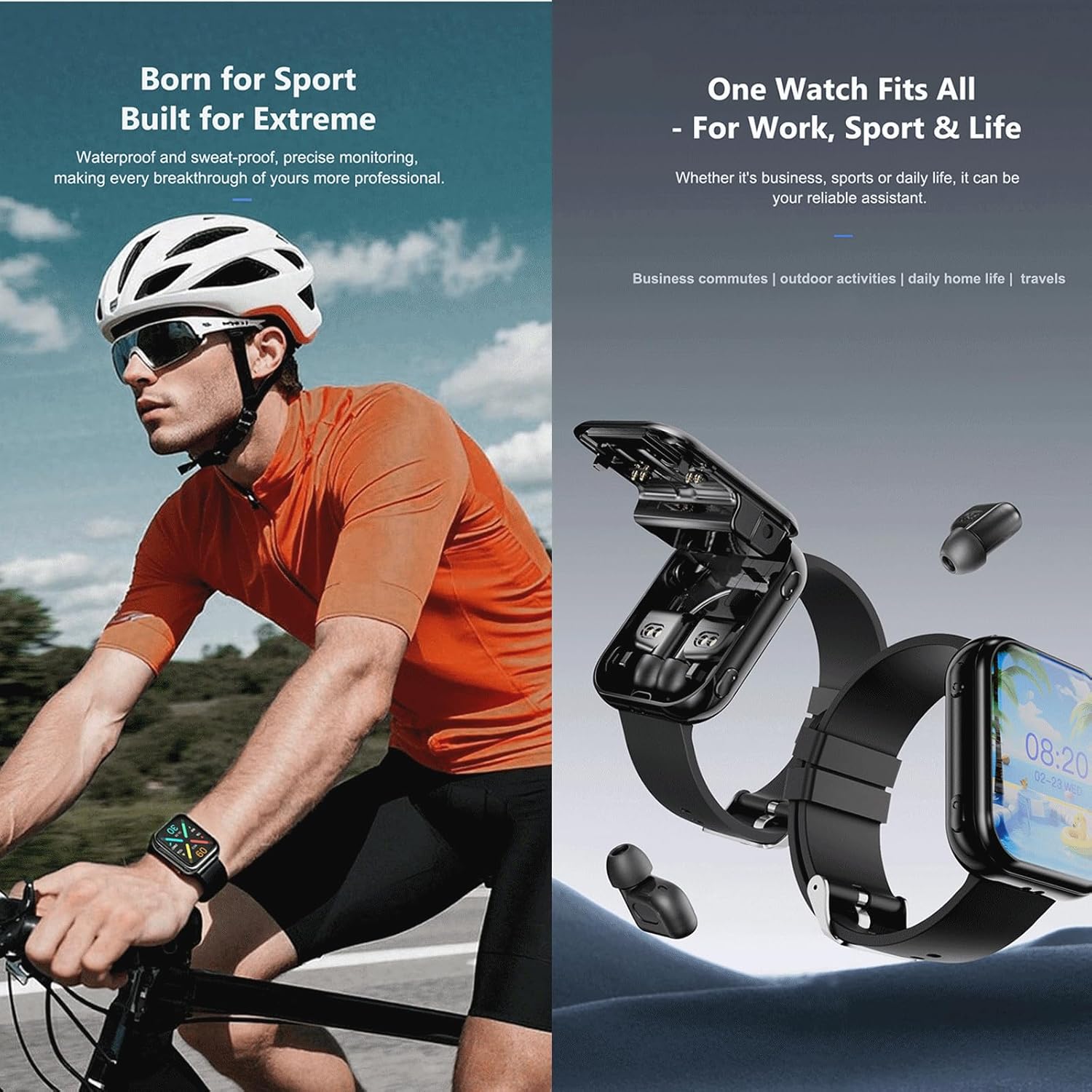 Tuanzi ​T1 2-in-1 Smart Watch with Wireless Earbuds 1.8" HD Fitness Tracker with Heart Rate Monitor 19 Sport Modes for iOS Android​