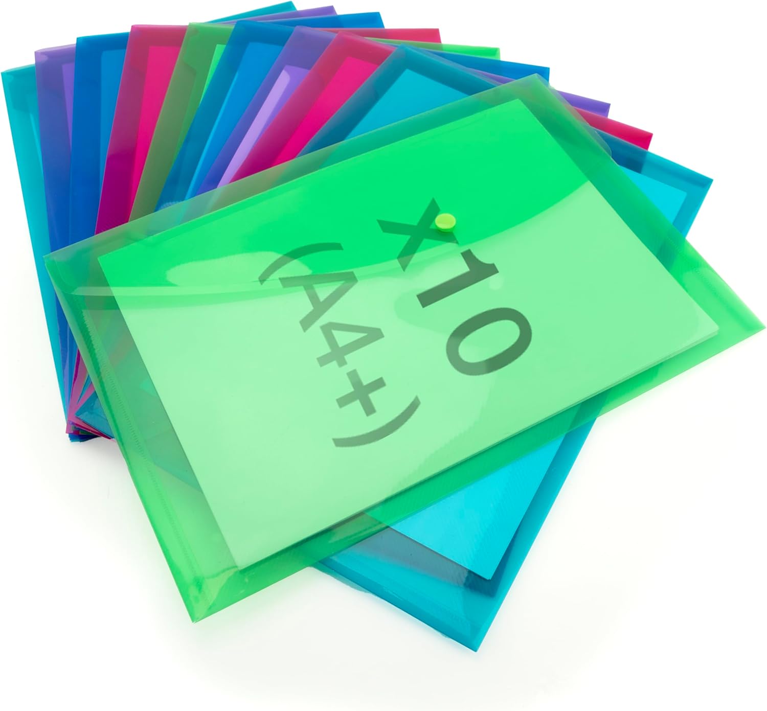 Rapesco 1825 ECO Recycled Popper Wallets, A4+, Assorted Bright Transparent Colours, Pack of 10