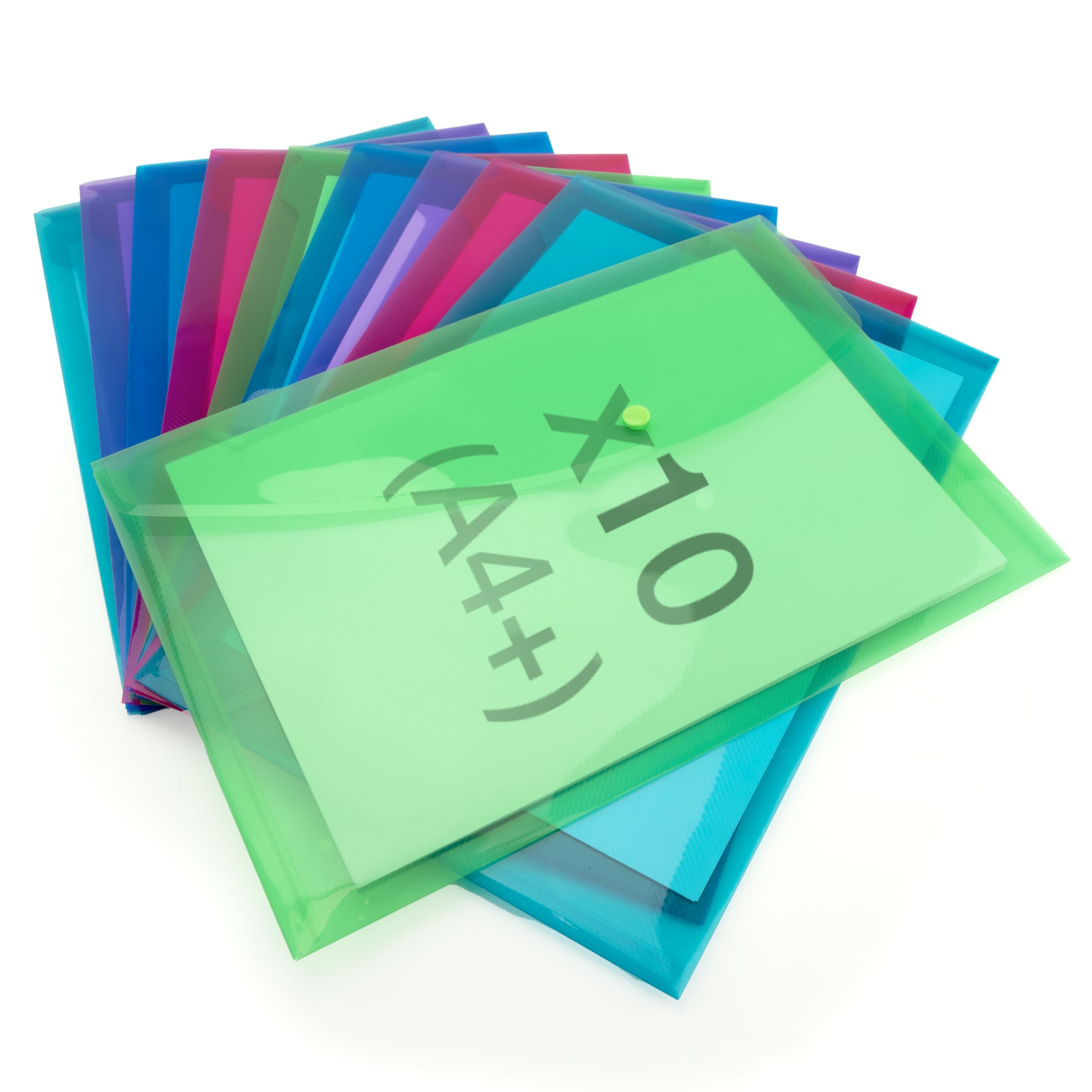 Rapesco 1825 ECO Recycled Popper Wallets, A4+, Assorted Bright Transparent Colours, Pack of 10