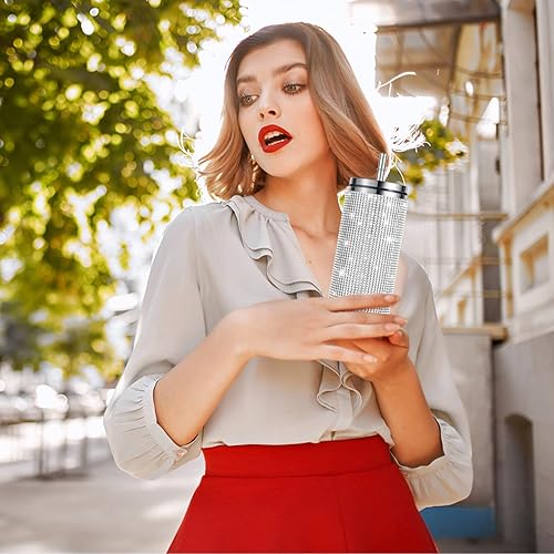 Miniatura 4 de Tessco - 2 vasos brillantes de 20 onzas con diamantes de imitación, botella de regalo de Navidad, botella de diamante con purpurina con tapa y