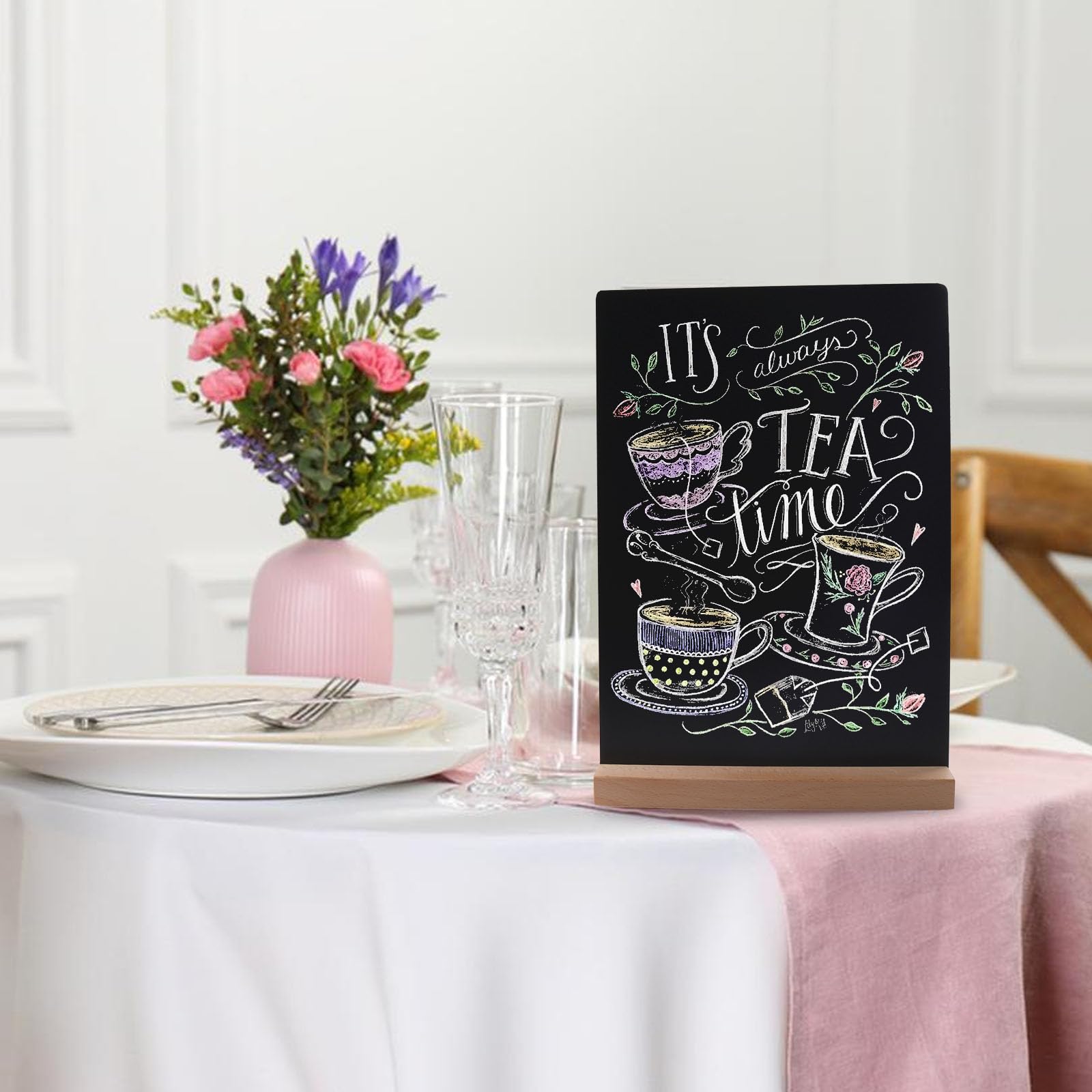 Lot de 4 tableaux noirs double face A4 avec support en bois, tableau noir effaçable pour mariage, restaurant, bar, fête, école, décorations d'anniversaire