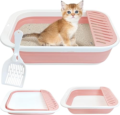 Miniatura 22 de Fhiny Caja de arena abierta para gatos, pequeña caja de arena para gatitos de entrada baja, bandeja para orinal plegable, impermeable, para Gris