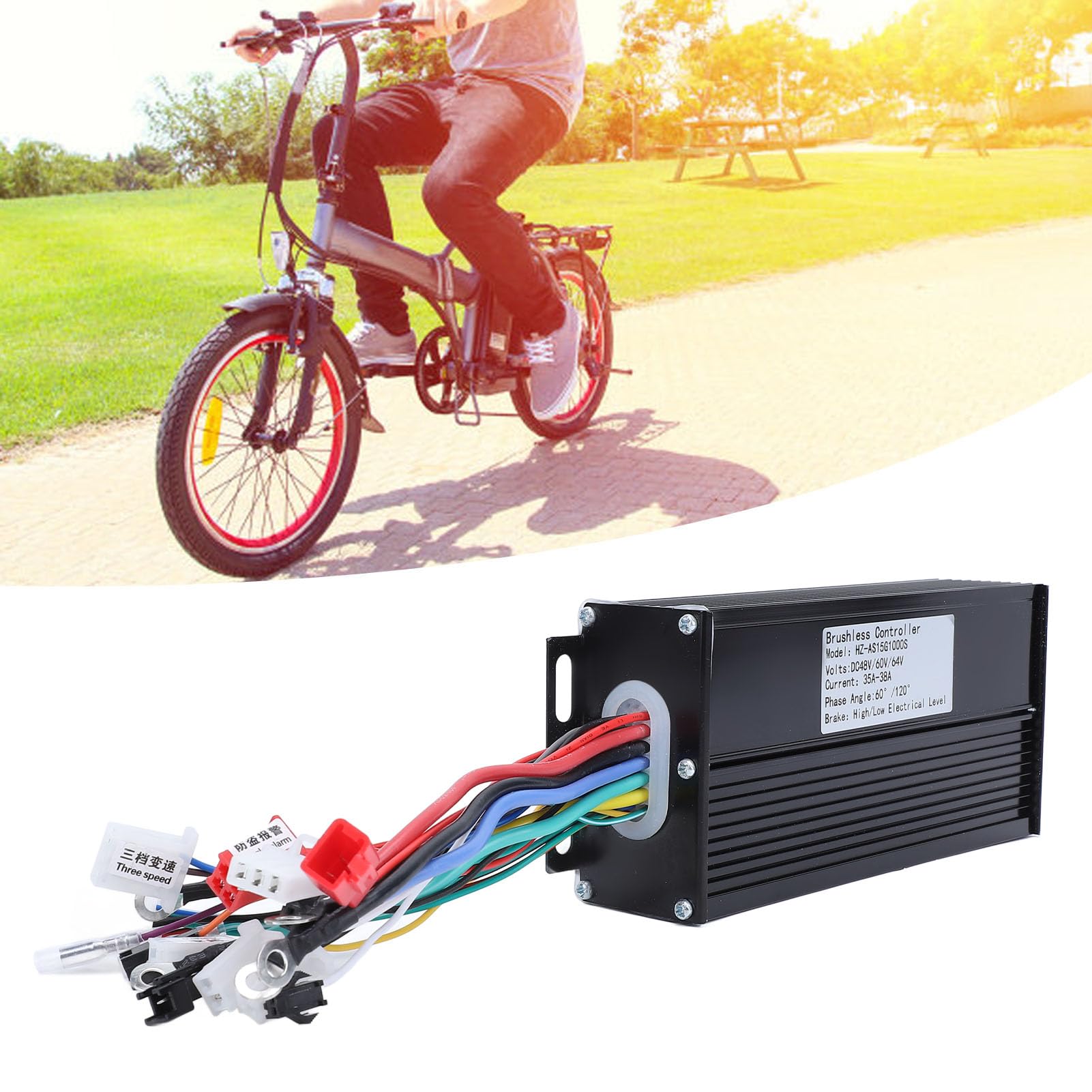 BuyWeek Contrôleur de Moteur sans Balai de Vélo Électrique, 48V 60V 64V 1000W Contrôleur de Moteur Scooter Électrique pour E-Bike Trottinette Électrique Tricycle Électrique (HZ-AS15G1000S)