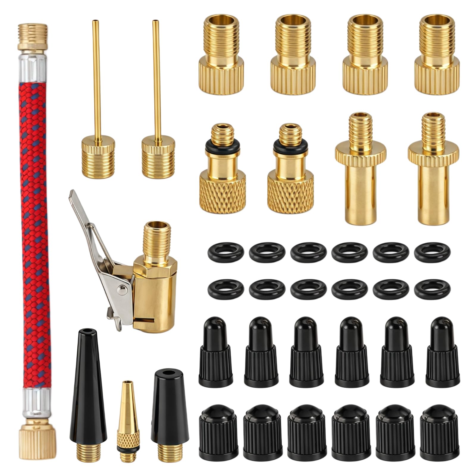 39 Pcs Bike Valve Adapter DV/AV/SV Set, Bike Pump Adaptor Set, Brass Bicycle Valve Adapter Sets, Bicycle Pump Adapters for Presta Schrader Valves for Balls Bikes Air Inflation Needle Nozzle Kit