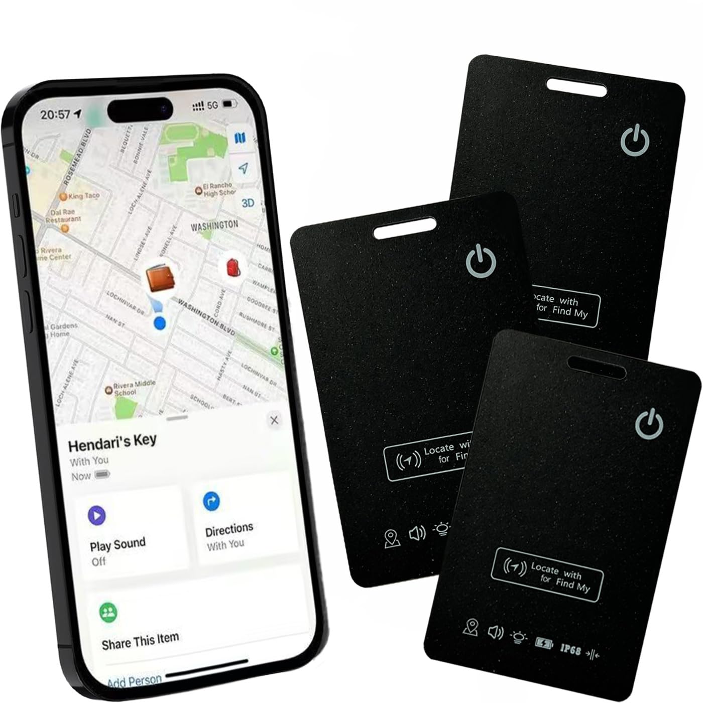 3PC Global Wallet Tacker, Compact and Lightweight, Works for Find My, Sleek Design, Works for Apple (Not for Android), Item Finder for Keys, Bags, Wallet and More, IP68 Waterproof, Rechargeable