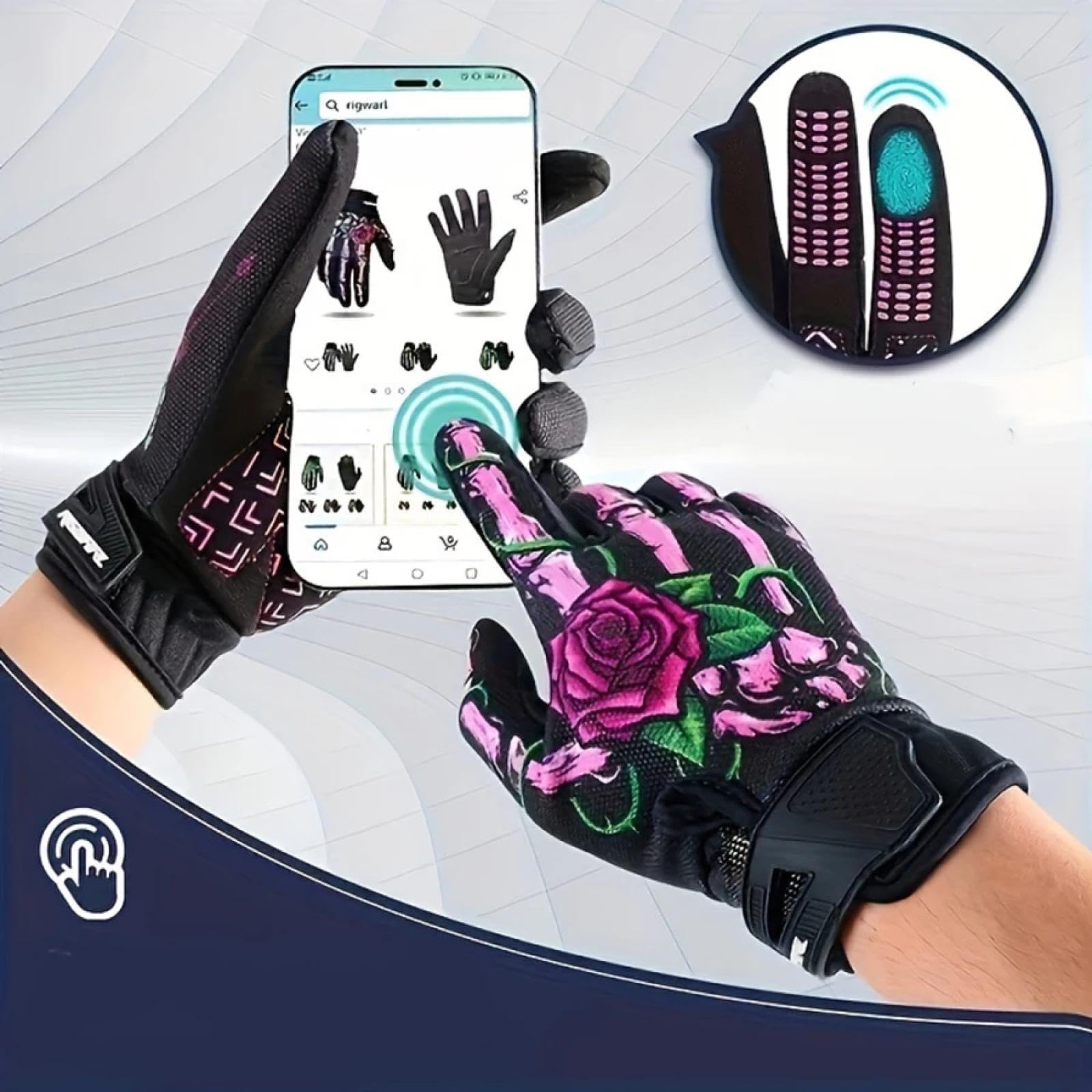 Guantes Invierno Hombre Mujere Gloves 1Par De Guantes De Ciclismo De Dedo Completo Guantes De Motocicleta con Pantalla Táctil Ghost Claw Skull