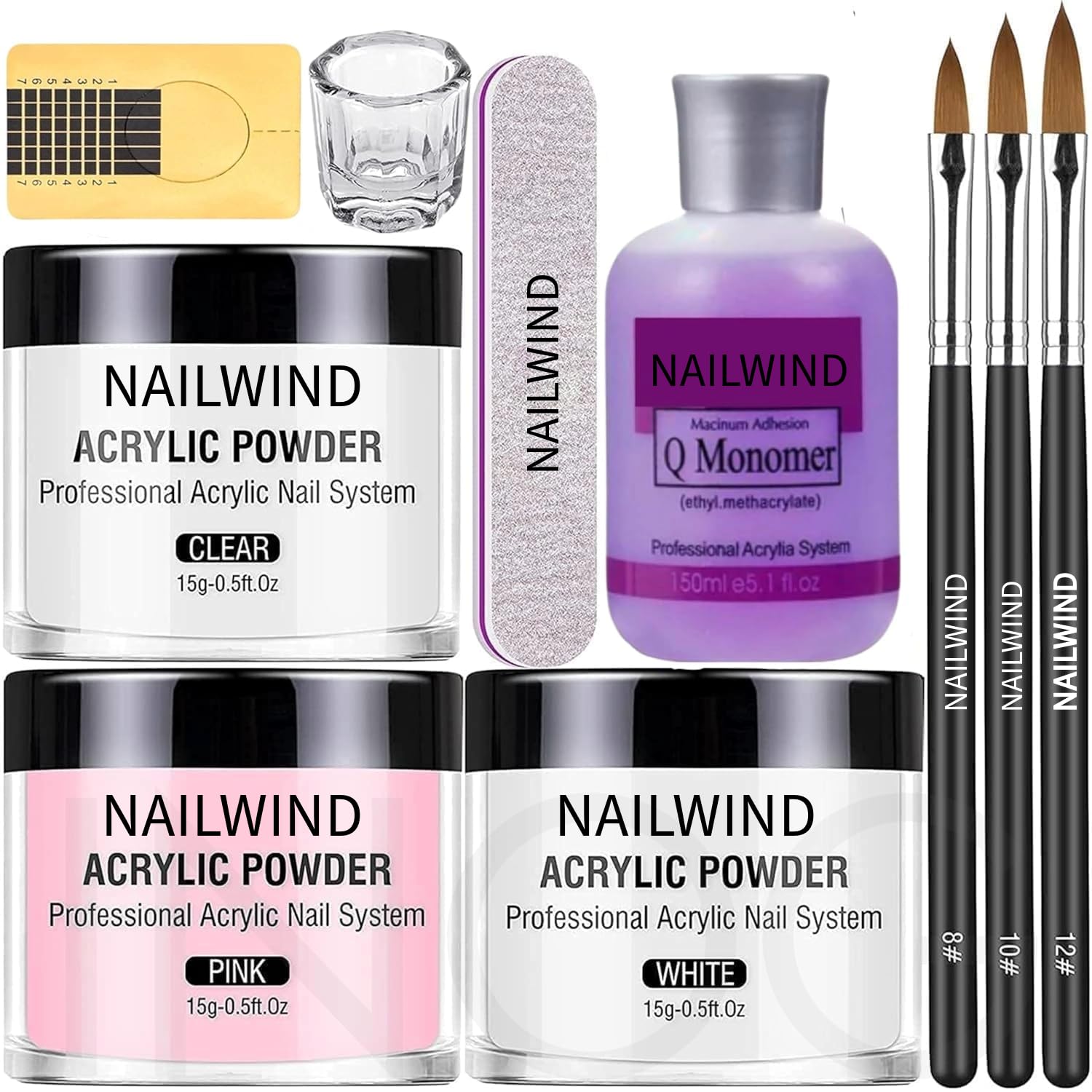 NAILWIND Acrylic Nail Kit with Acrylic's Powder, Nail Kit for Beginners, Professional Acrylics Nails' Brush & Tips, Nail Extension Kit for DIY Salon-Quality Acrylic Nail's