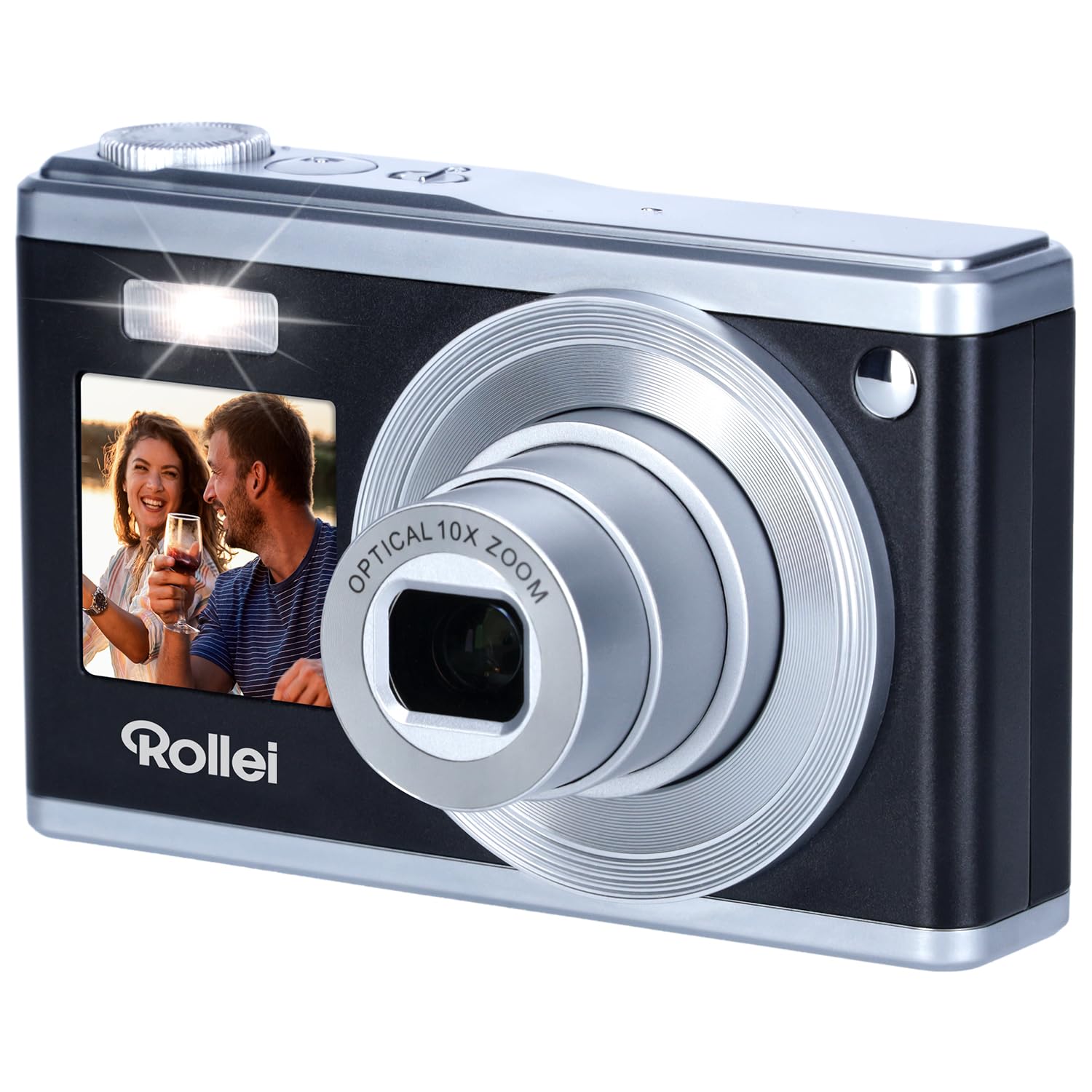 Rollei Compactline 10X Digitalkamera, 20MP FHD Kompaktkamera 10X Optischer Zoom & Selfie Display Tragbar Fotoapparat für Vlog unterwegs Reise Schwarz Silber, Digital-Kamera-Kompaktkamera-Fotoapparat