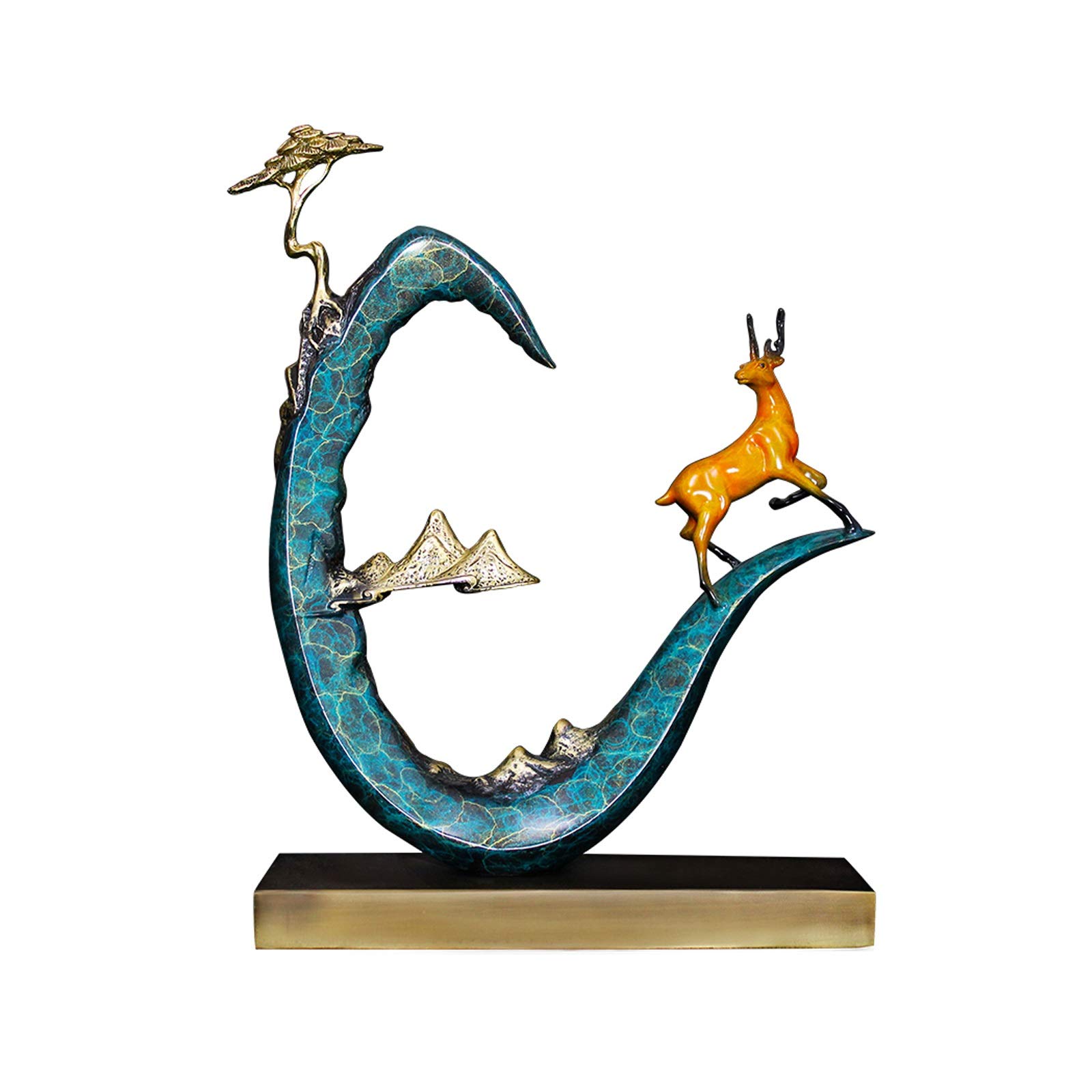 SnamicE Art Decorative Creative New Chinese Pure Copper Sika Deer Decoration Living Room Home TV Wine Cabinet Brass Deer Statue Gift Showpieces Ornament Figurine,