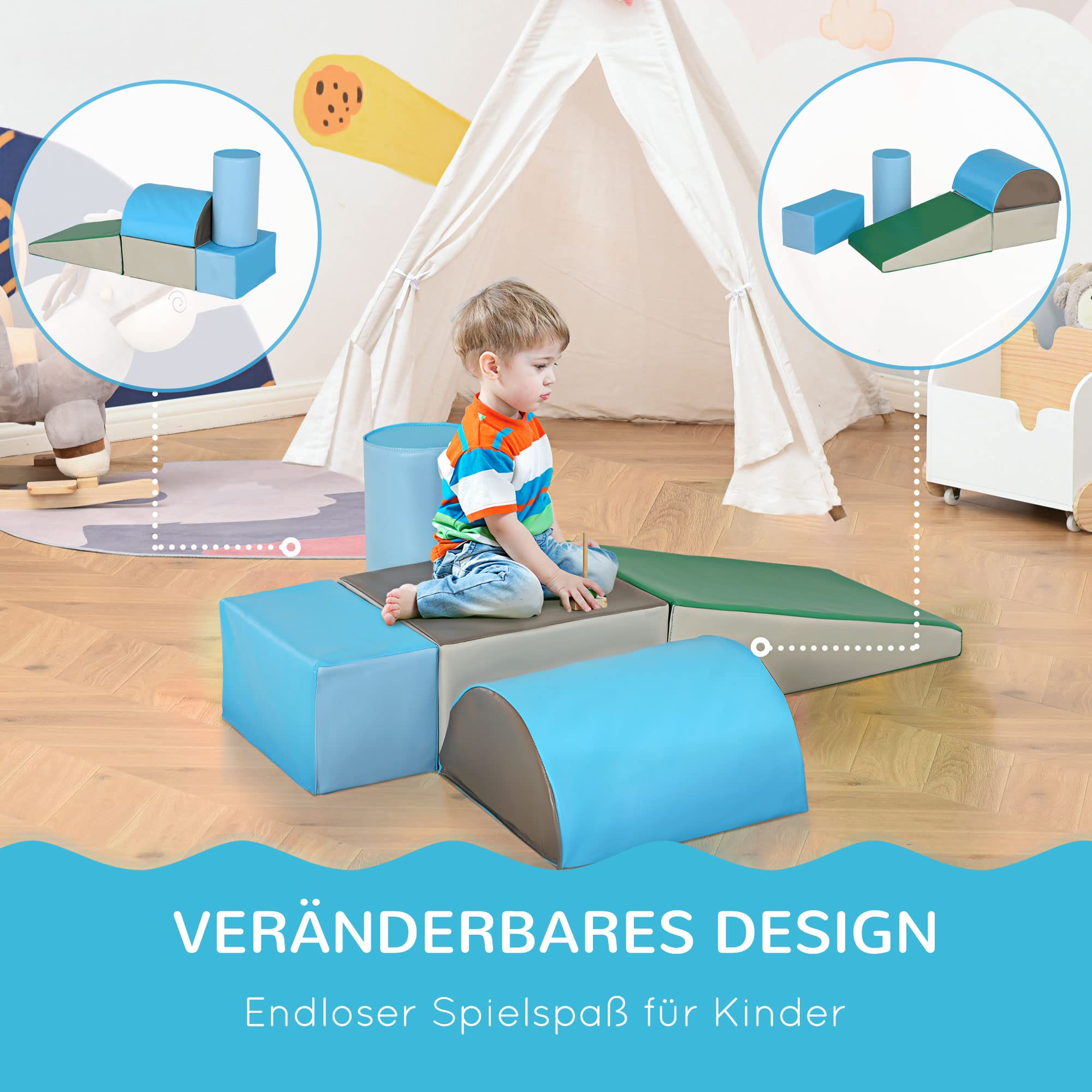 HOMCOM 5 TLG. Schaumstoff Bausteine Kinder Softbausteine Klettern Bauklötze Weiche Schaumstoffbausteine Riesenbausteine Schaumstoffblöcke Bausteinset Spielbausteine für Baby & Kleinkinder Mehrfarbig