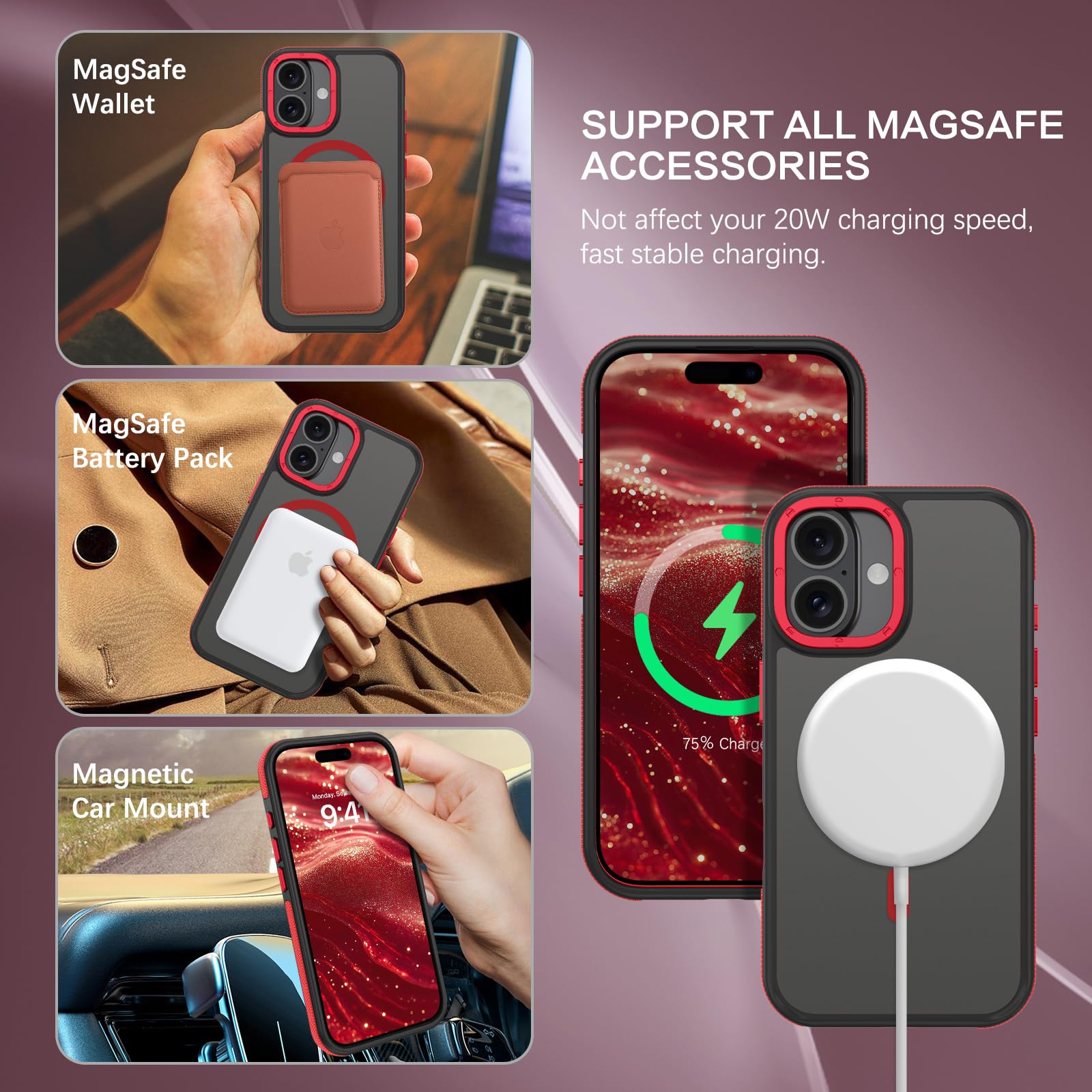 BENTOBEN Cover magnetica per iPhone 16 compatibile con MagSafe Custodia di protezione con anello di supporto integrato, antiurto anti-polvere, custodia per iPhone 16 6,1 pollici, trasparente