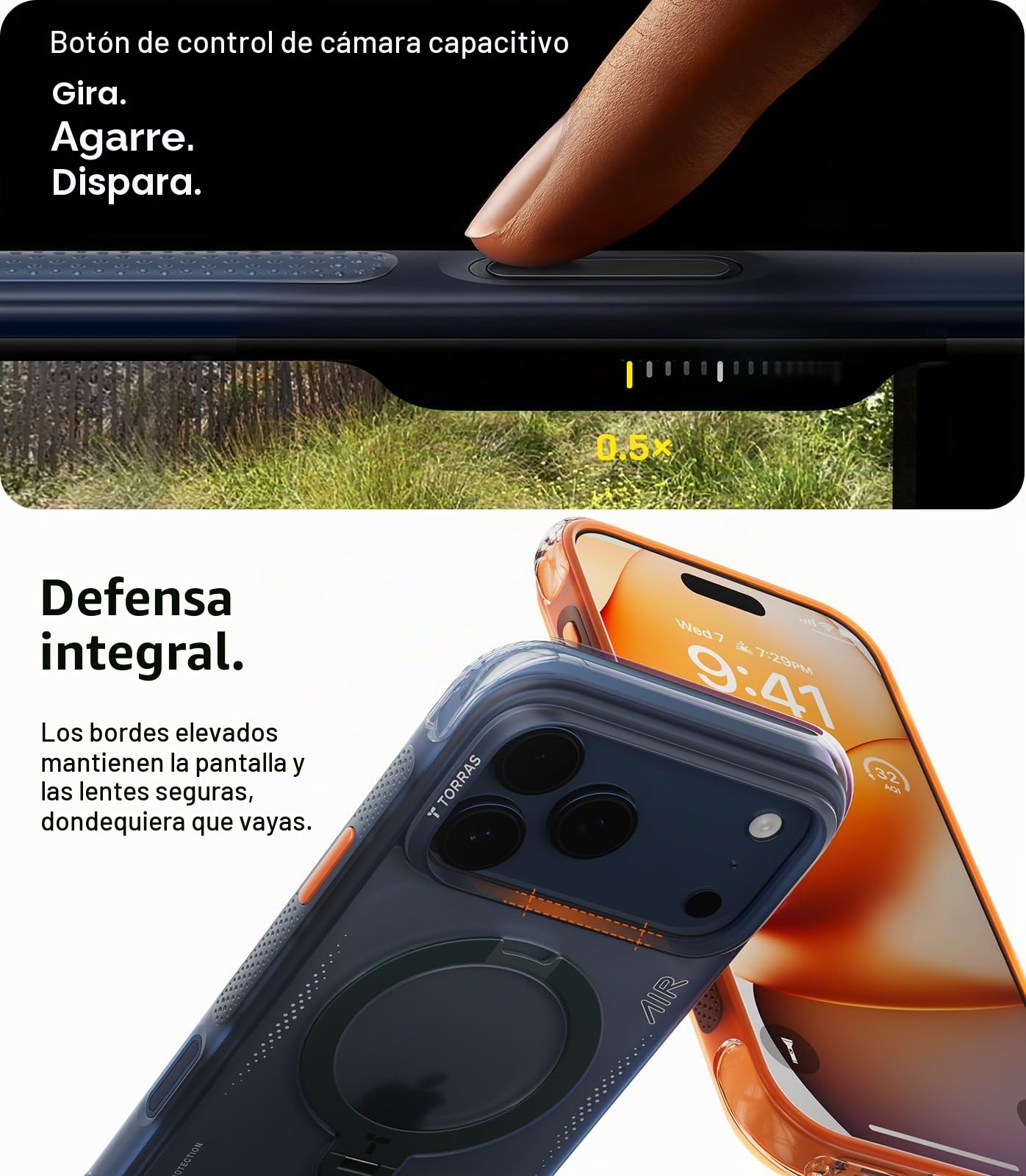 TORRAS Ostand Q3 Air Funda para iPhone 17 Pro MAX con Bolsas de Aire Reales, protección Militar, Apta para MagSafe Funda para iPhone 17 Pro MAX, a Prueba de Golpes, Azul Marino
