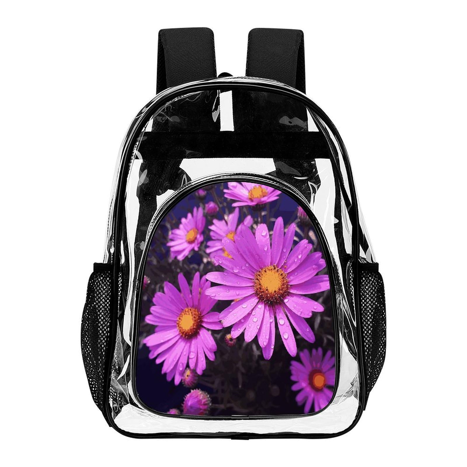Summer Purple Flower - Zaino trasparente in PVC trasparente, per la sicurezza, il lavoro, i viaggi, lo stadio