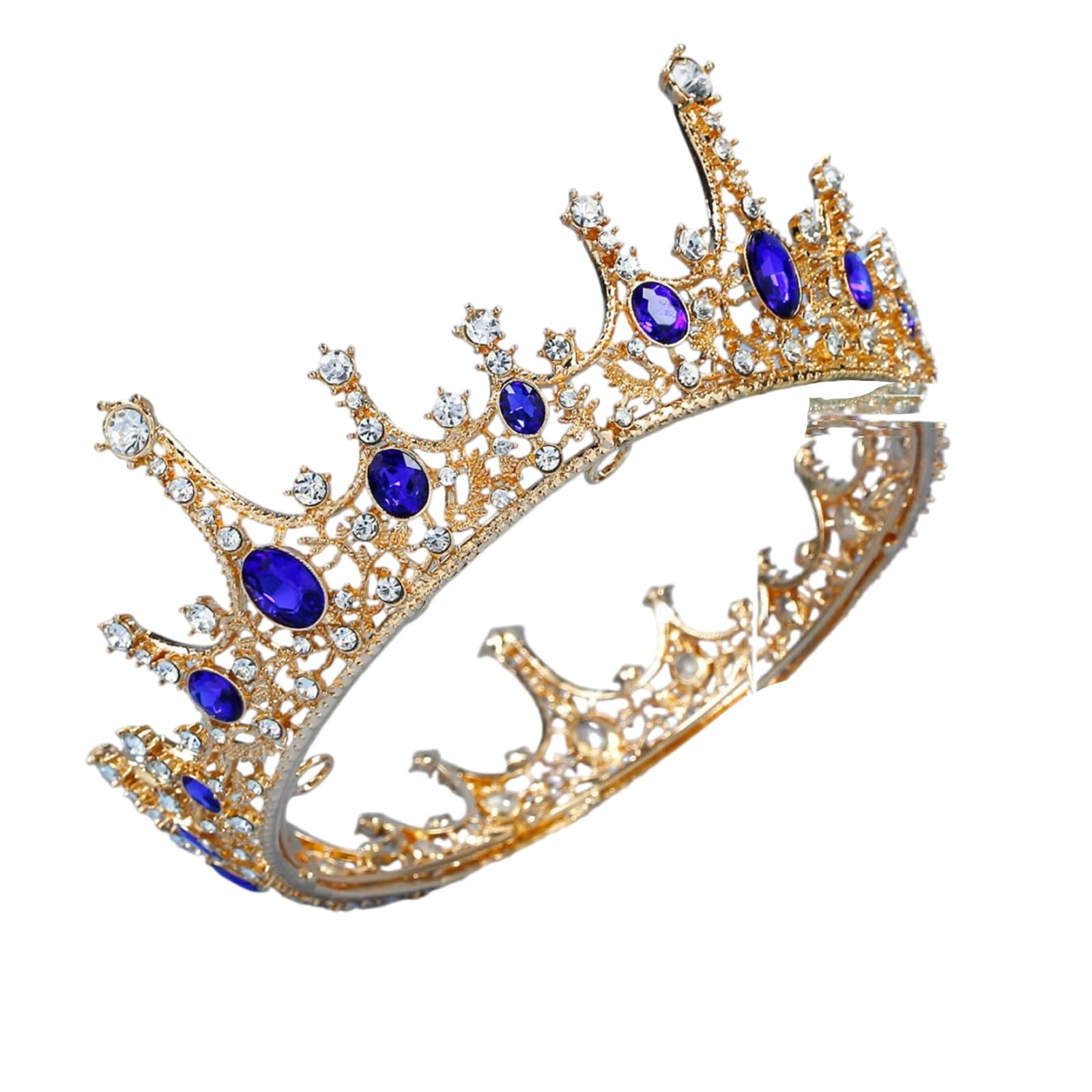 Hoshisea Coronas de Reina de Diamantes de Imitación, Corona de Boda con Pedrería, Corona Dorada Mujer, para Concursos Belleza, Bodas, Fiestas, Tocados Novia (Azul)