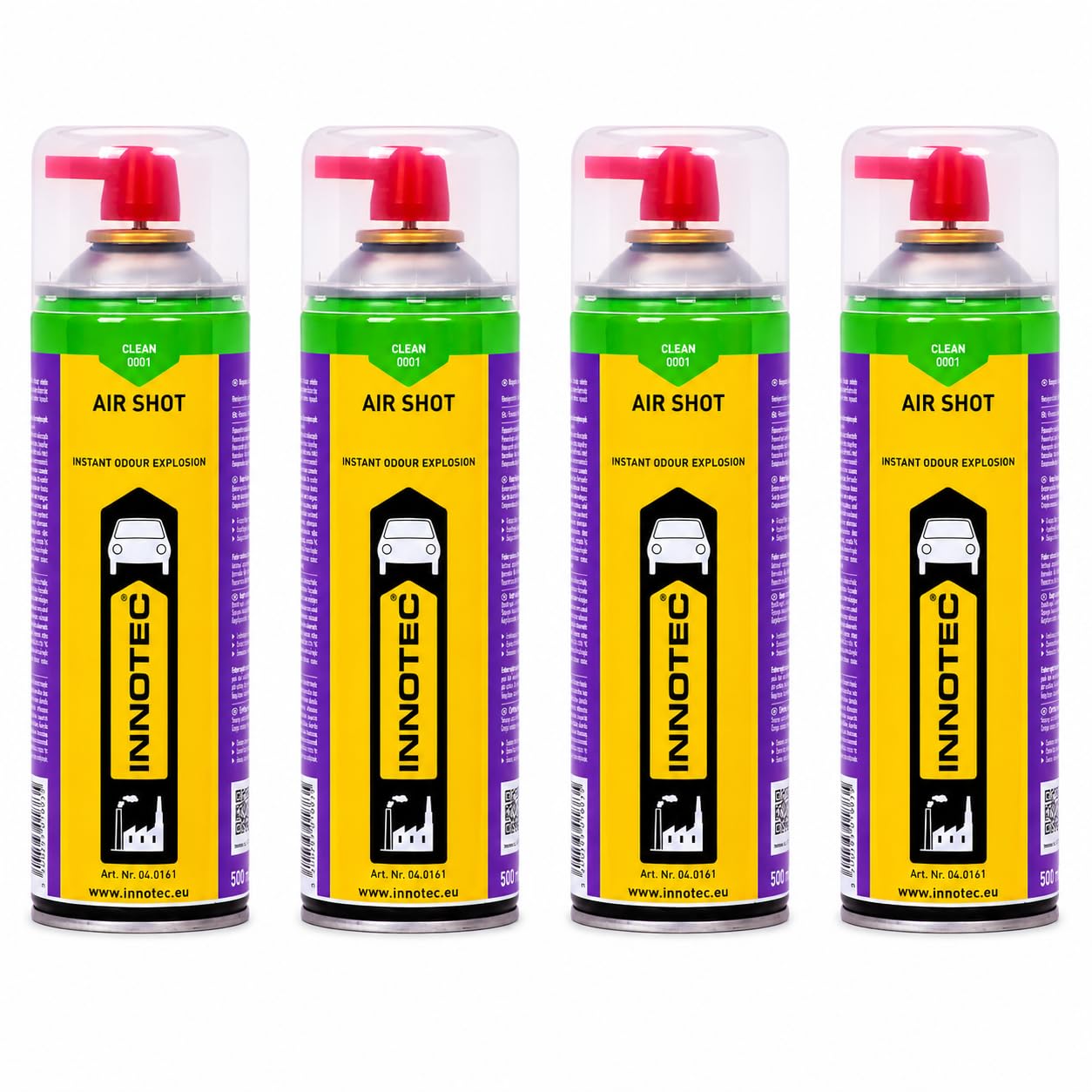 4Stück Innotec Air Shot Clean Grün Instant-Duftexplosion - Hochwertiger Duftspray - Spezielles Parfüm mit organischen Lösungsmitteln - Silikonfrei - leistungsfähiger Duft beseitigt unangenehme Gerüche