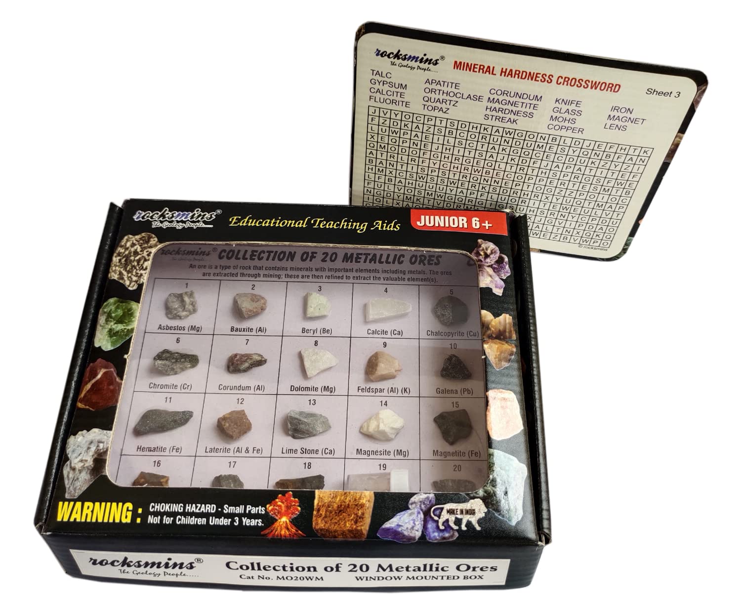 Rocksmins MO20WM Collection of 20 Metallic Ores Set of 20 Specimen for Education School Education Samples Activity Geology Earth Science Memory Great Educational STEM Toys for Kids