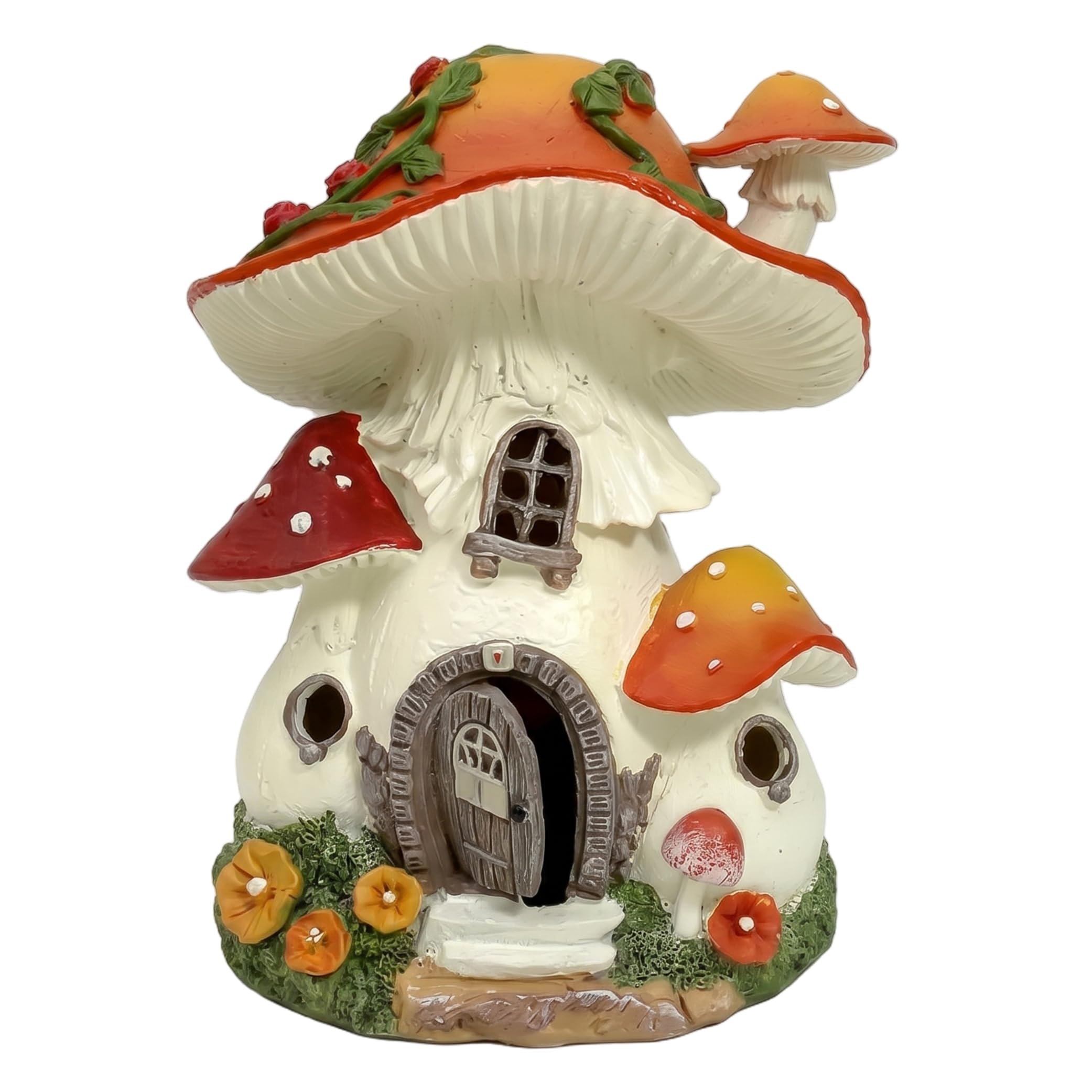 BeVistoso Solar Fairy House, Waterproof Solar Garden Decor Resin Mushroom House with Auto-On Light Outdoor Yard Decor, Fairy Garden