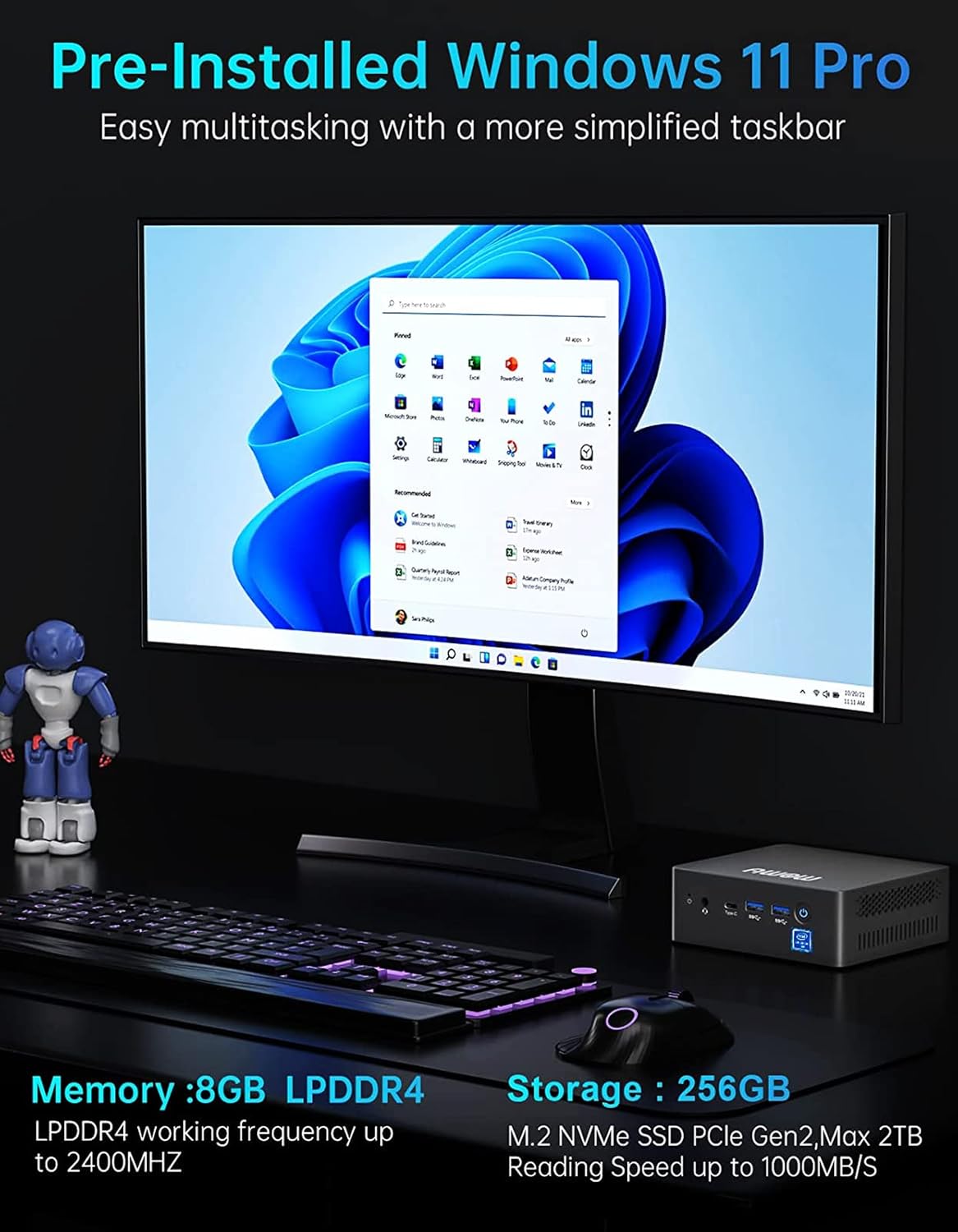 AWOW AK41 Mini PC connected to three monitors