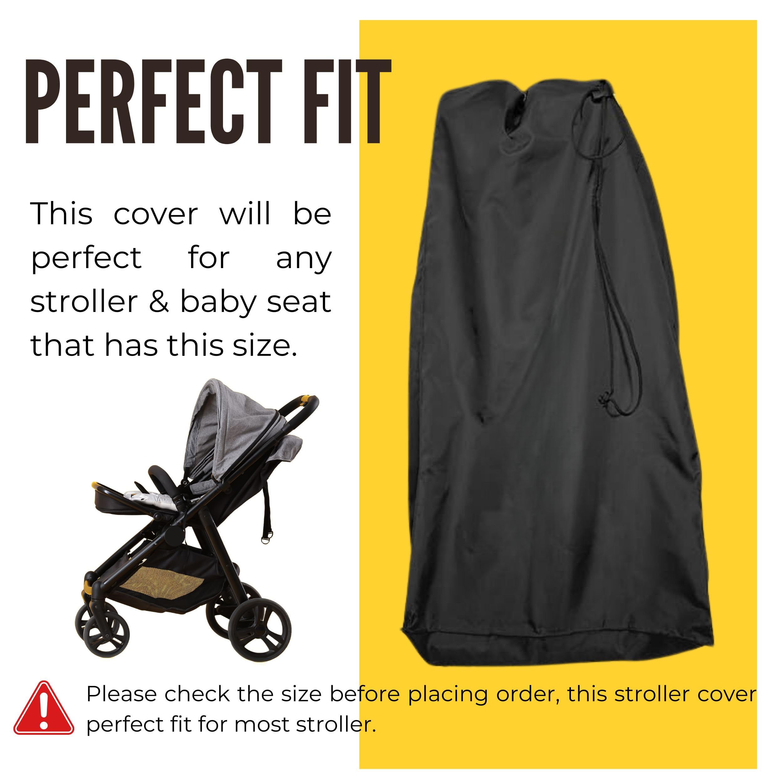Phillin Baby Stroller Cover - Water Resistant and Stylish Protection Case for Your Baby Car Seat with Shoulder Strap and Drawstring Closure Waterproof Rain and Travel Dust Cover for Stroller's (Black) - Image 4 thumbnail