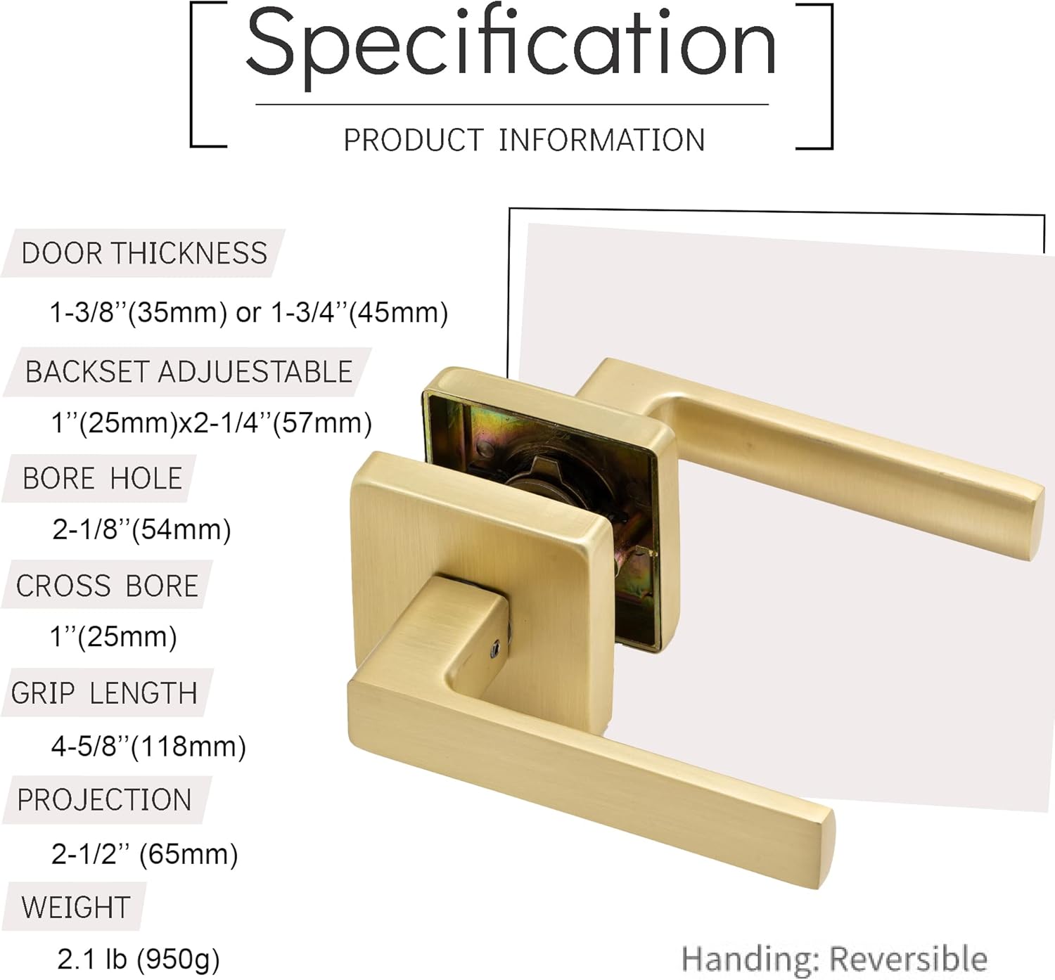 Linkaa Passage Door Handles Brushed Gold Door Lever Satin Brass for Hall or Closet, Keyless Door Knob, Square Interior Door Handle Heavy Duty Zinc Alloy (1, Passage (No Lock)，Brass Gold)
