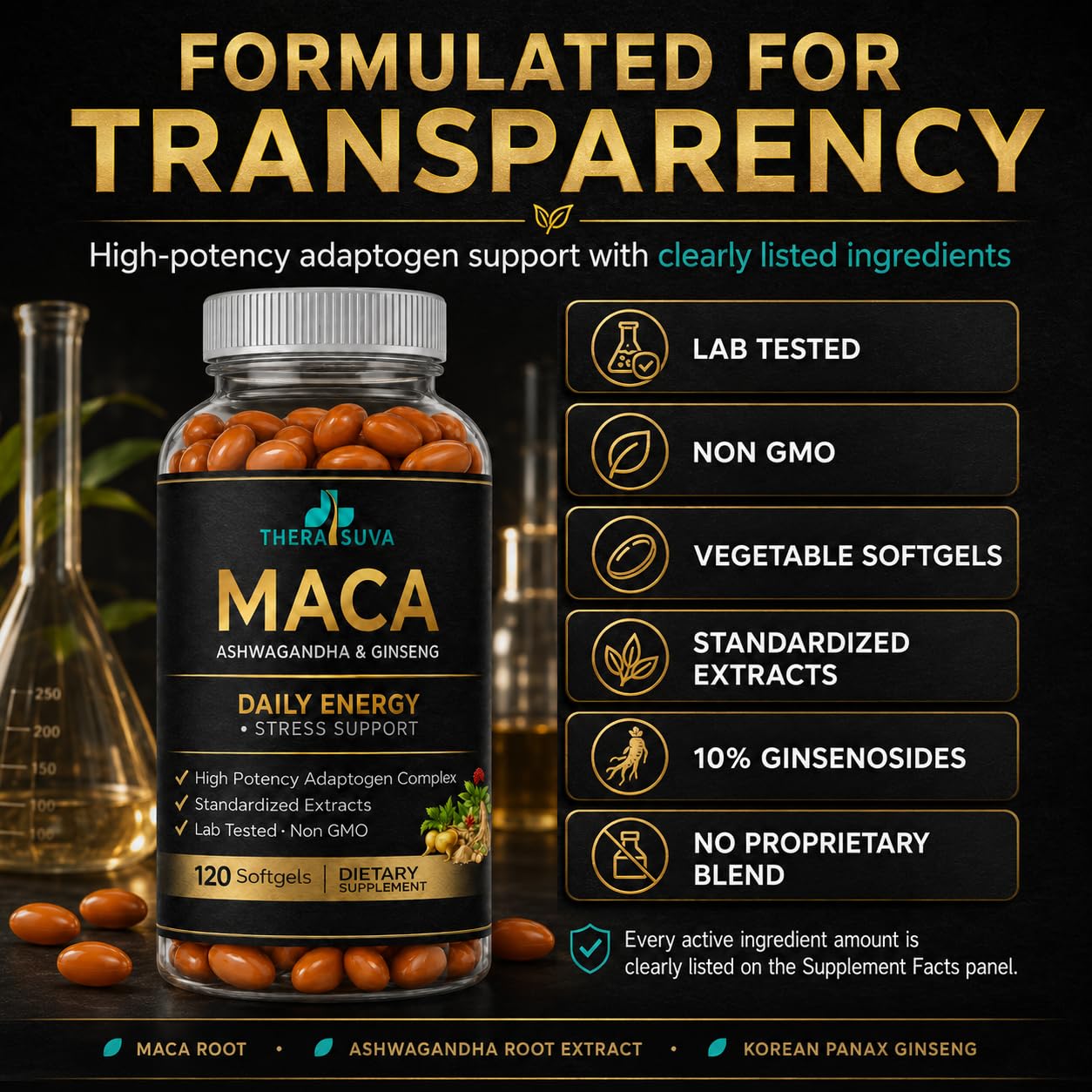 3 in 1 Ashwagandha + Maca Root + Panax Ginseng Supplement, 120 Count — Amazon image 2