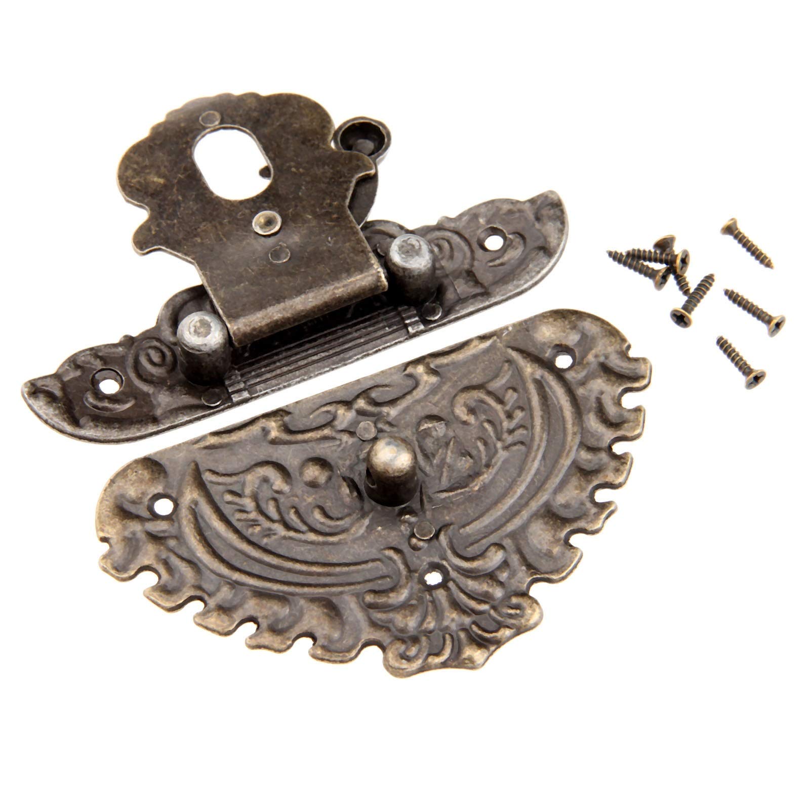 SHALLEZSOU Key Hasp Lock Antique Bronze Iron Latch Hasp Hook with Screws for Jewelry Box Suitcase Case 86x75mm
