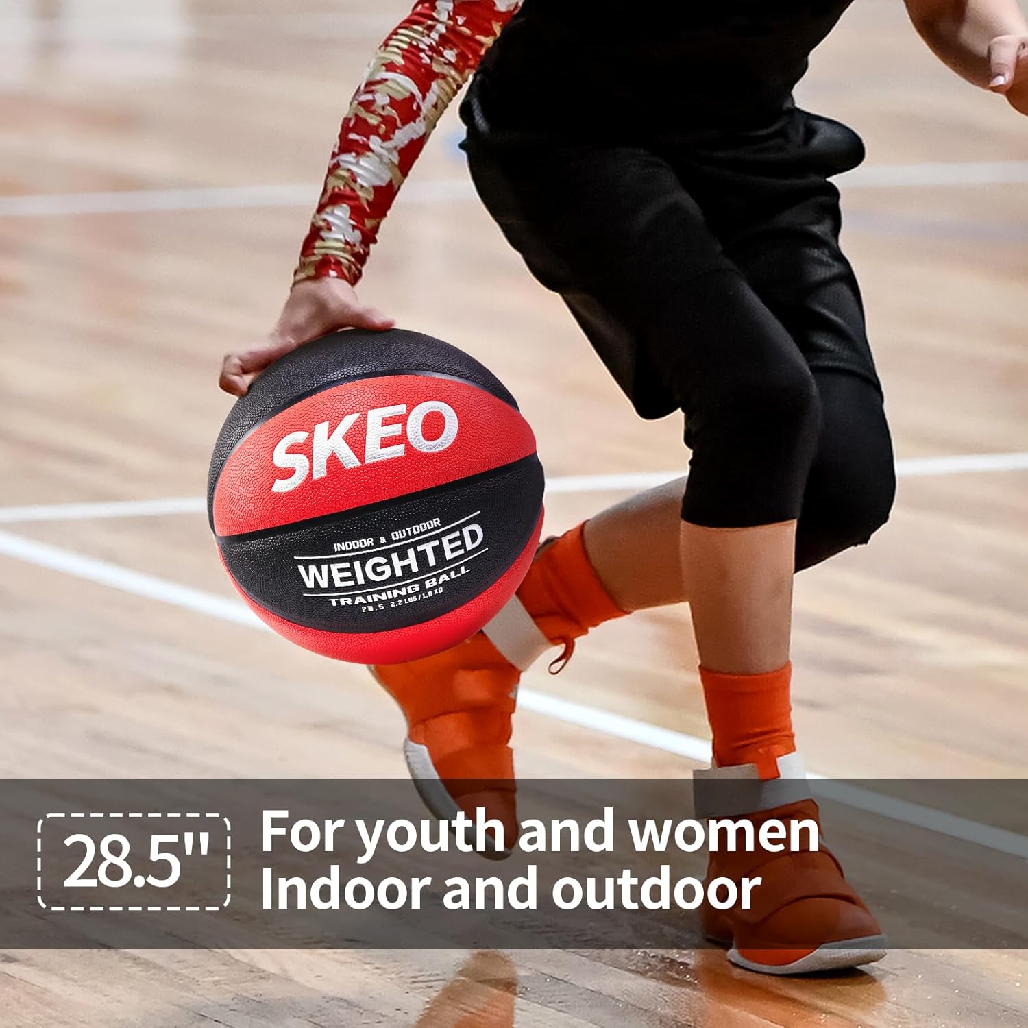 SKEO Weighted Basketball, 2.2/3/3.3LBS 28.5"/29.5" Trainer Heavy Basketballs Made of Composite, Indoor Outdoor Training Ball for Improving Handling Dribbling Rebounding