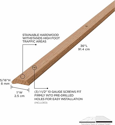 Miniatura 2 de M-D Building Products 85290 1 pulg. X 36 in. Moldura de alfombra de madera dura sin terminar con tornillos
