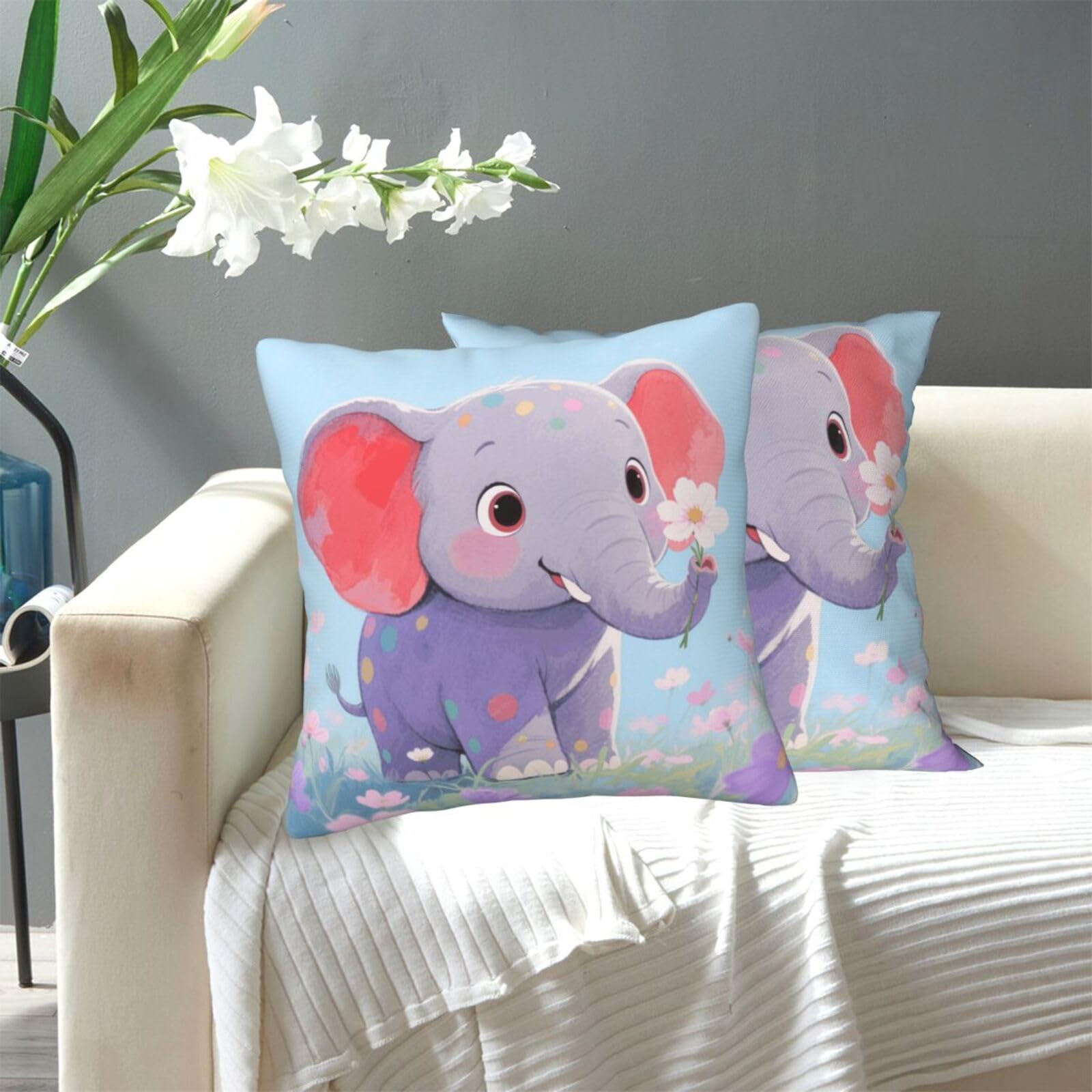FekiLoot Decorative Throw Pillow Covers Modern Farmhouse Pillowcase Double Sided Cozy Cushion Cover for Sofa Couch Bed 20"X20" Elephant