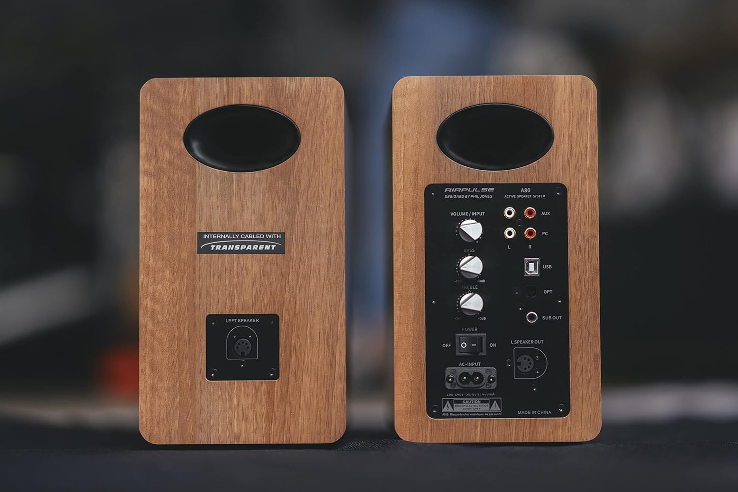 ريڙهه view of Airpulse A80 speakers showing connections