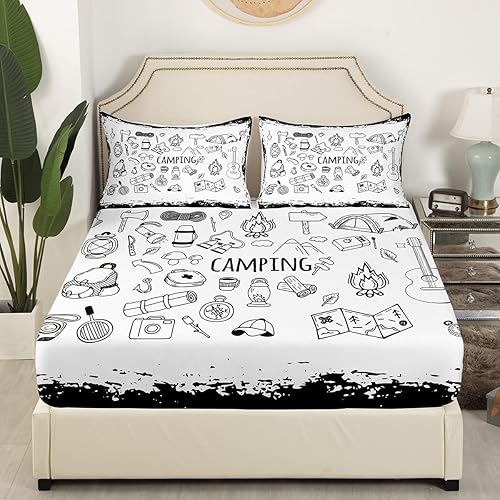 Miniatura 3 de Erosebridal Juego de sábanas de campamento de aventura de fogata, tamaño individual, sábana bajera ajustable para jóvenes, adolescentes, jóvenes,