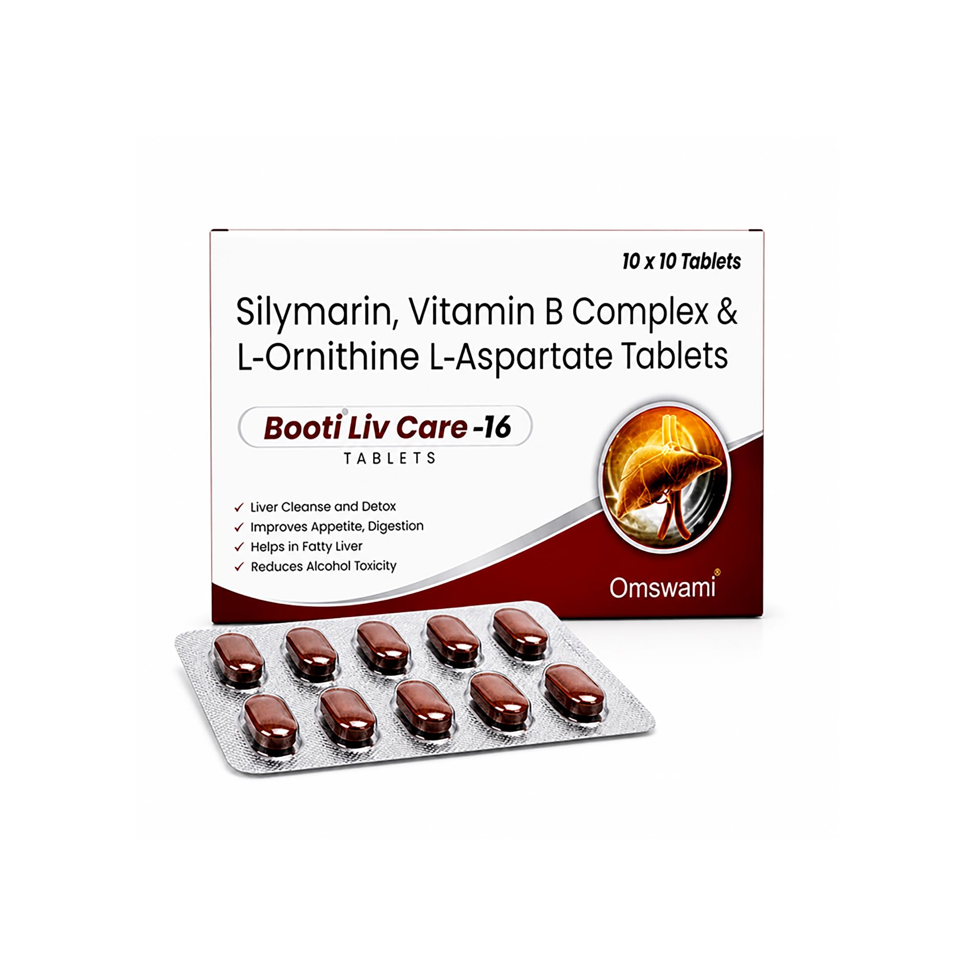 Om Swami Booti Liv Care-16 Tablets(Pack of 4) Silymarin, Vitamin B Complex & L-Ornithine L-Aspartate, Liver Cleanse and Detox, (10 Tablet in 1 pack).-image-45
