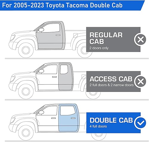 Miniatura 6 de Estribos para Toyota Tacoma 2005-2023 camioneta de doble cabina de 7 pulgadas, caída de textura fina, escalones laterales negros, barras Nerf,