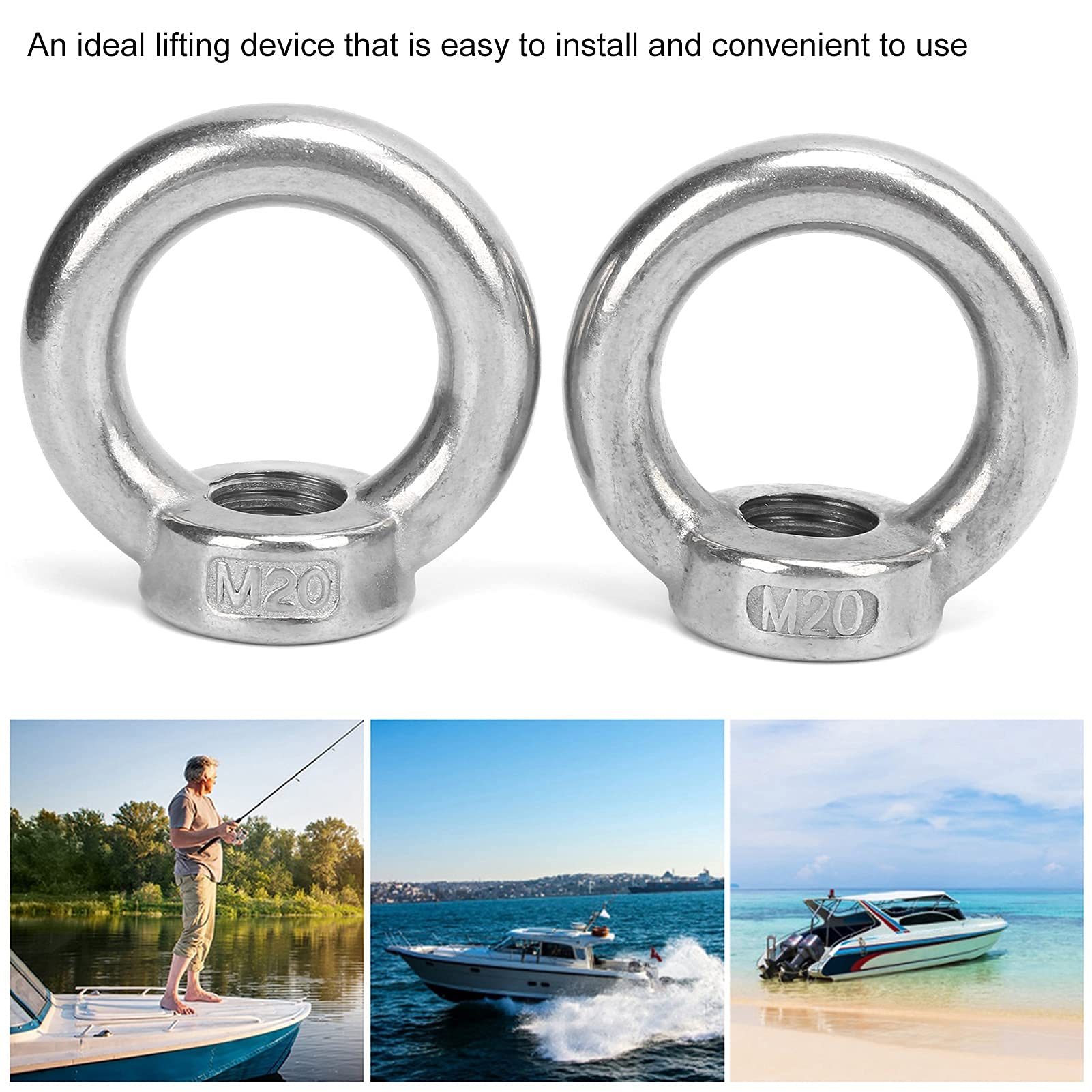 Tuercas de ojo, 2 piezas Anillo de elevación de acero inoxidable Tuercas roscadas hembra Tuerca de bucle Tuerca de tornillo de ojo Forma de Anillo Hembra Sujetador para yates barcos a motor barcos