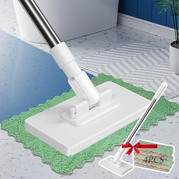 Mopa Desechable para Polvo Con 4 Panos Reutilizables,No-Wash Mop,Hands-Free Face Wash Towel Mop, Dry Wet Mop for House Wall Bathroom Toilet Corners Door Window Gaps